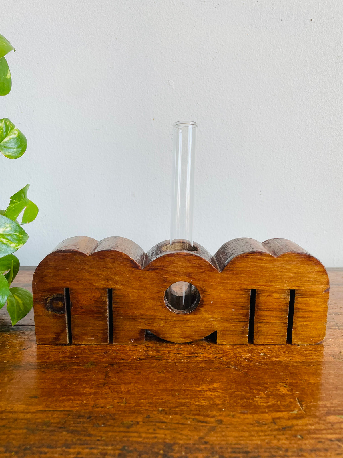 Vintage Carved Wood MOM Propagation Station Bud Vase - Handmade in Canada