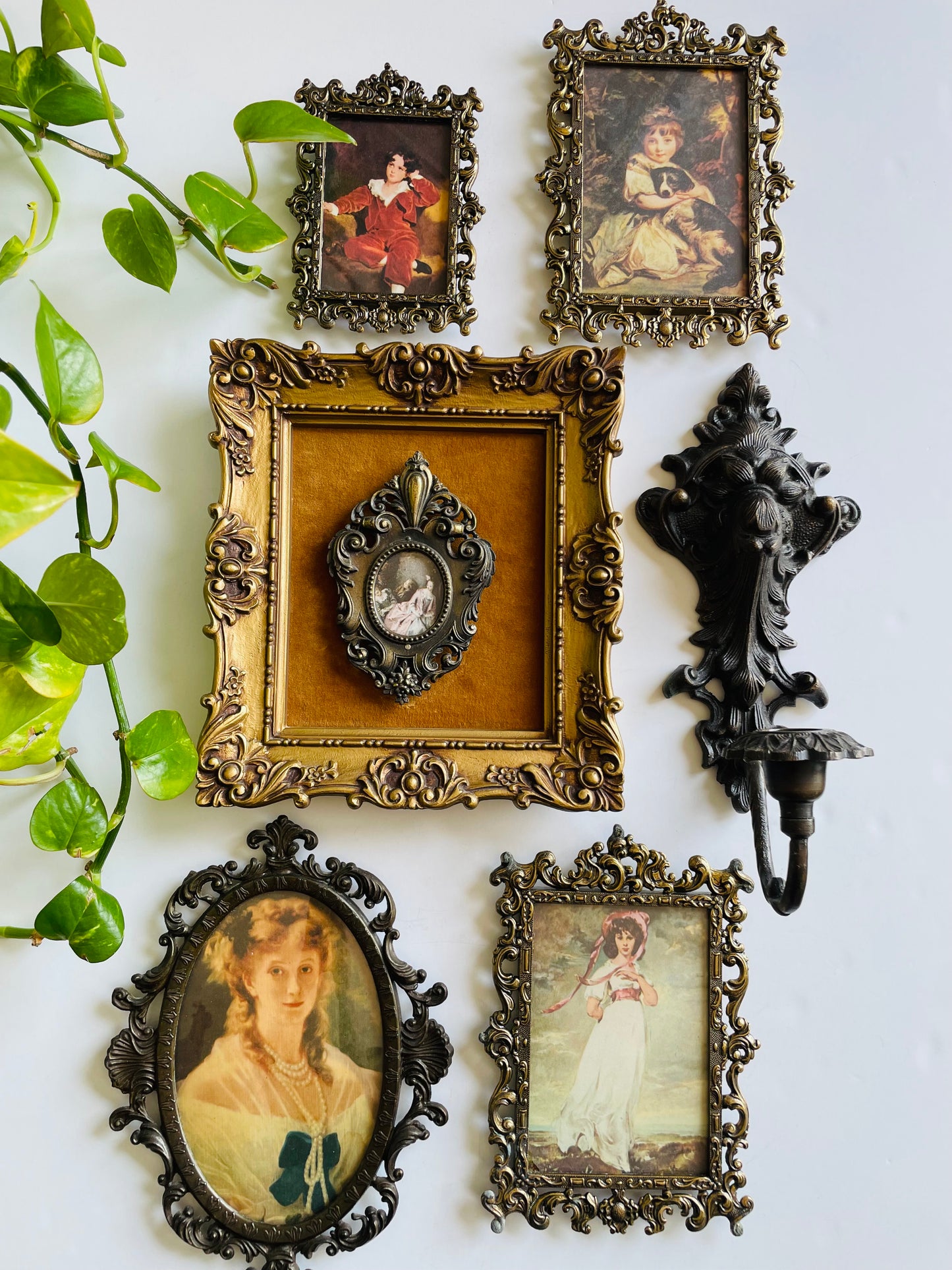 Vintage Ornate Brass Picture Frame with Print of Pinkie (Sarah Moulton) by Sir Thomas Lawrence - Made in Italy