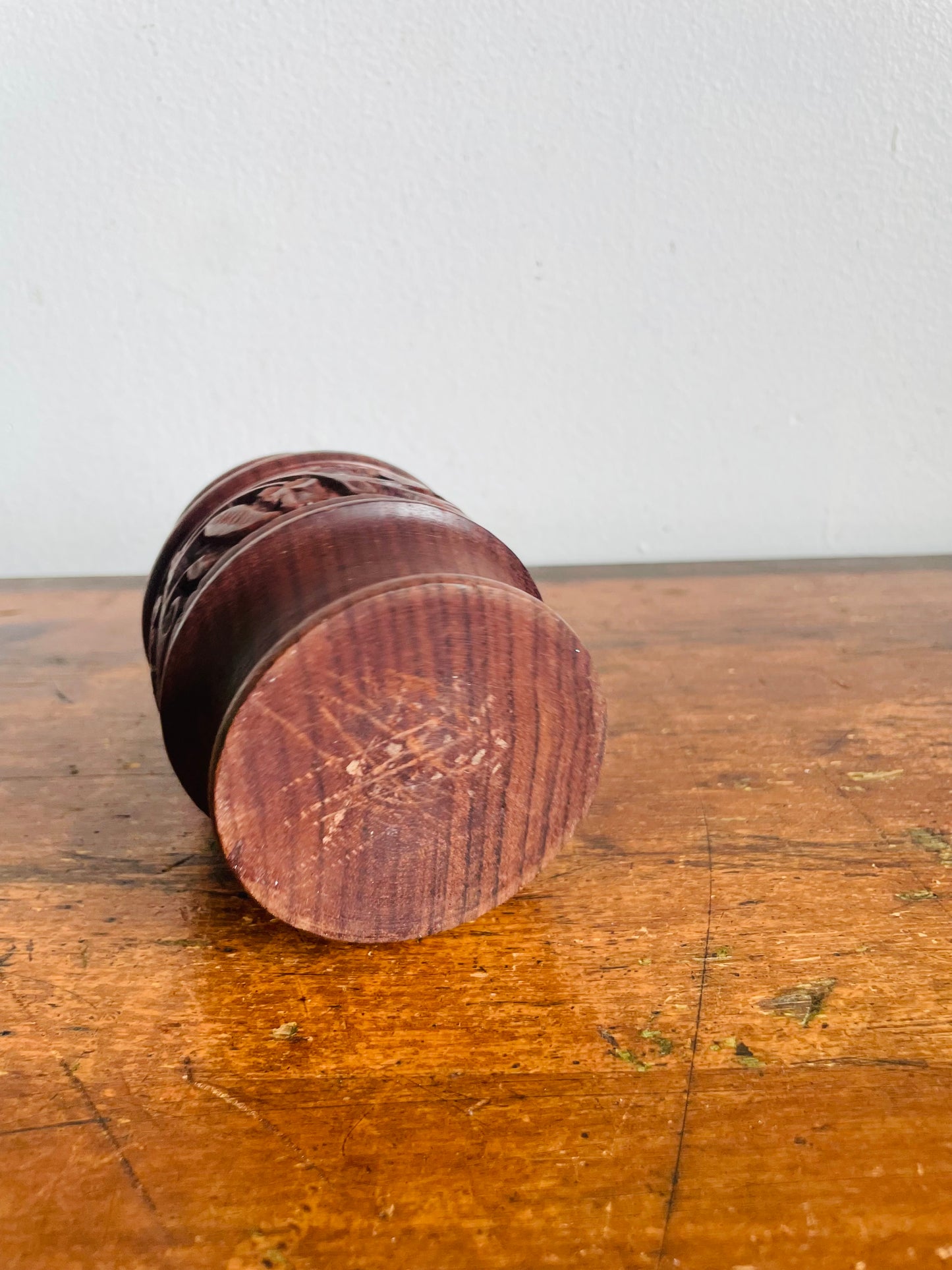 Vintage Carved Indian Rosewood / Sheesham Wood Cup Holder or Bud Vase - Great for Incense, Makeup Brushes, Dried Flowers, Pencils, Etc.