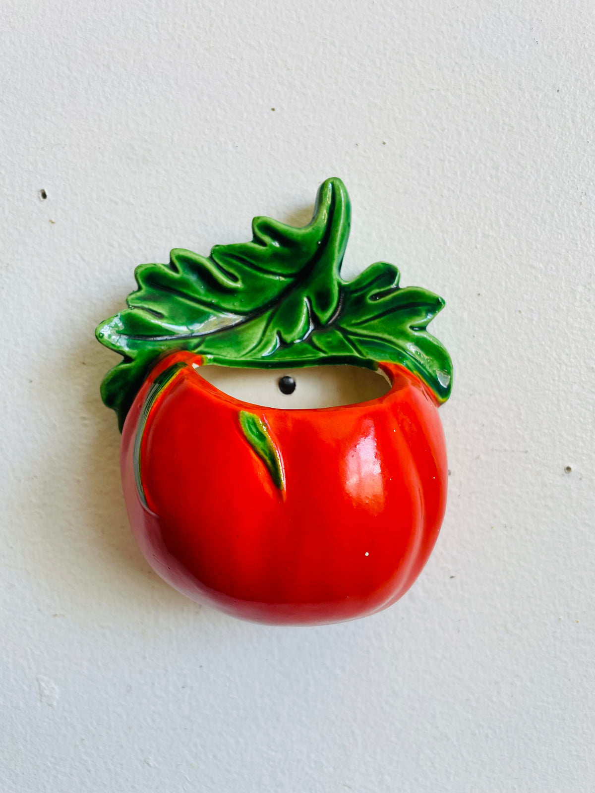 Vintage Red Tomato Wall Pocket Hanging Planter Vase - Kitschy Fun Decor