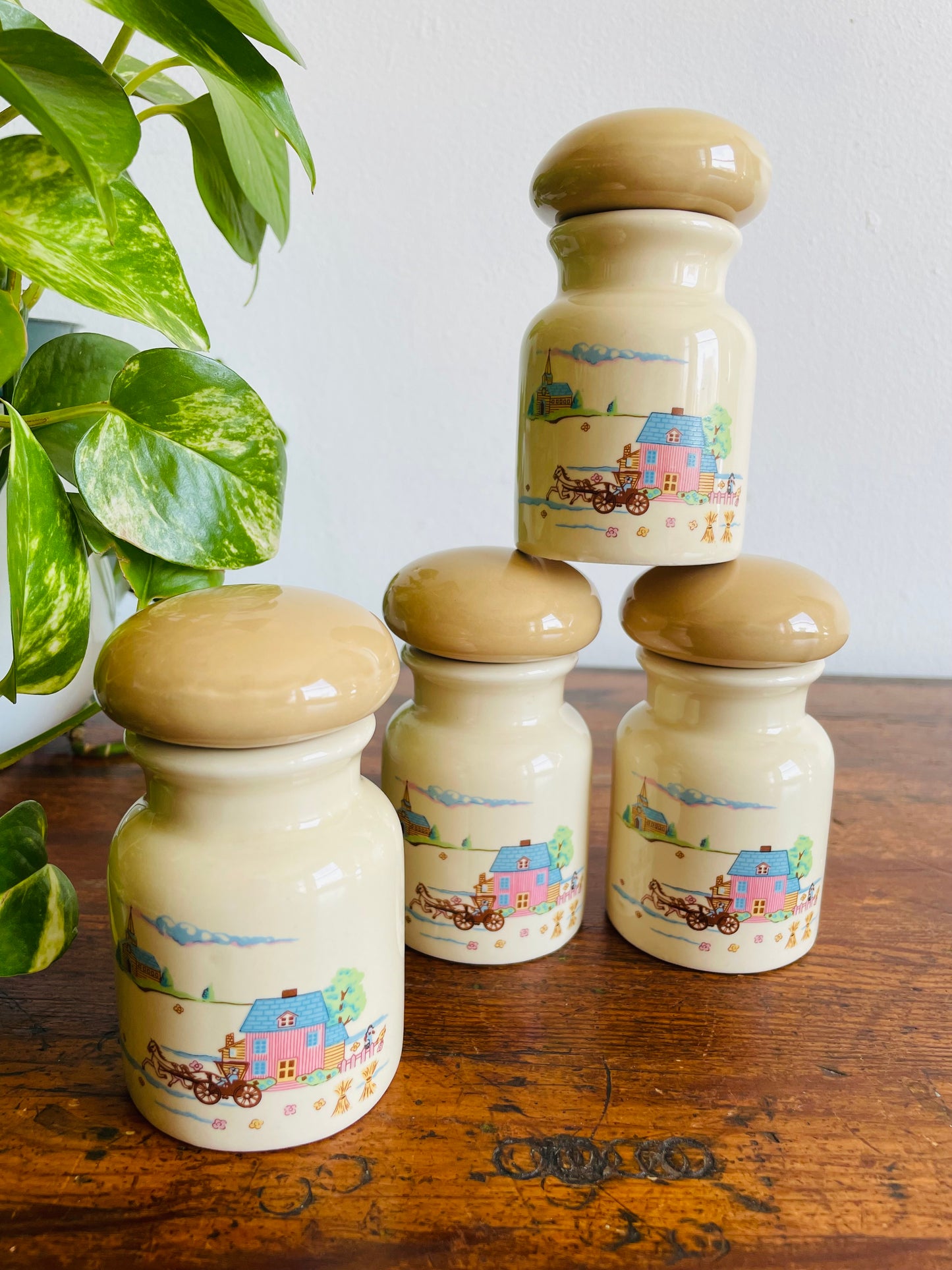 Heartland International Stoneware Spice Jars with Lids - Set of 4