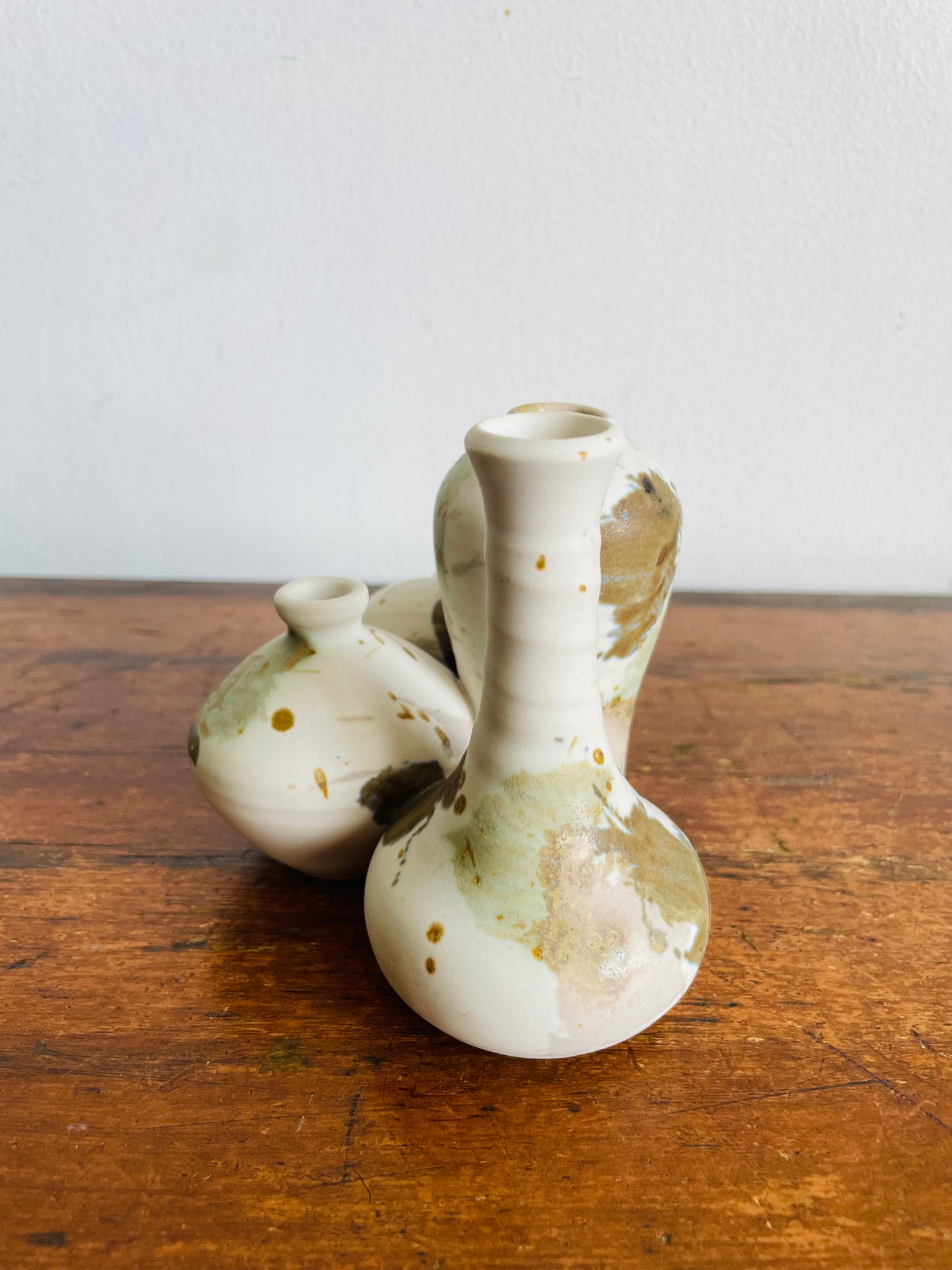 Vintage Beautiful Smooth Studio Art Pottery Handmade Bud Vase Sculptural Cluster of 4 Vessels - B. Jones Artist Signed
