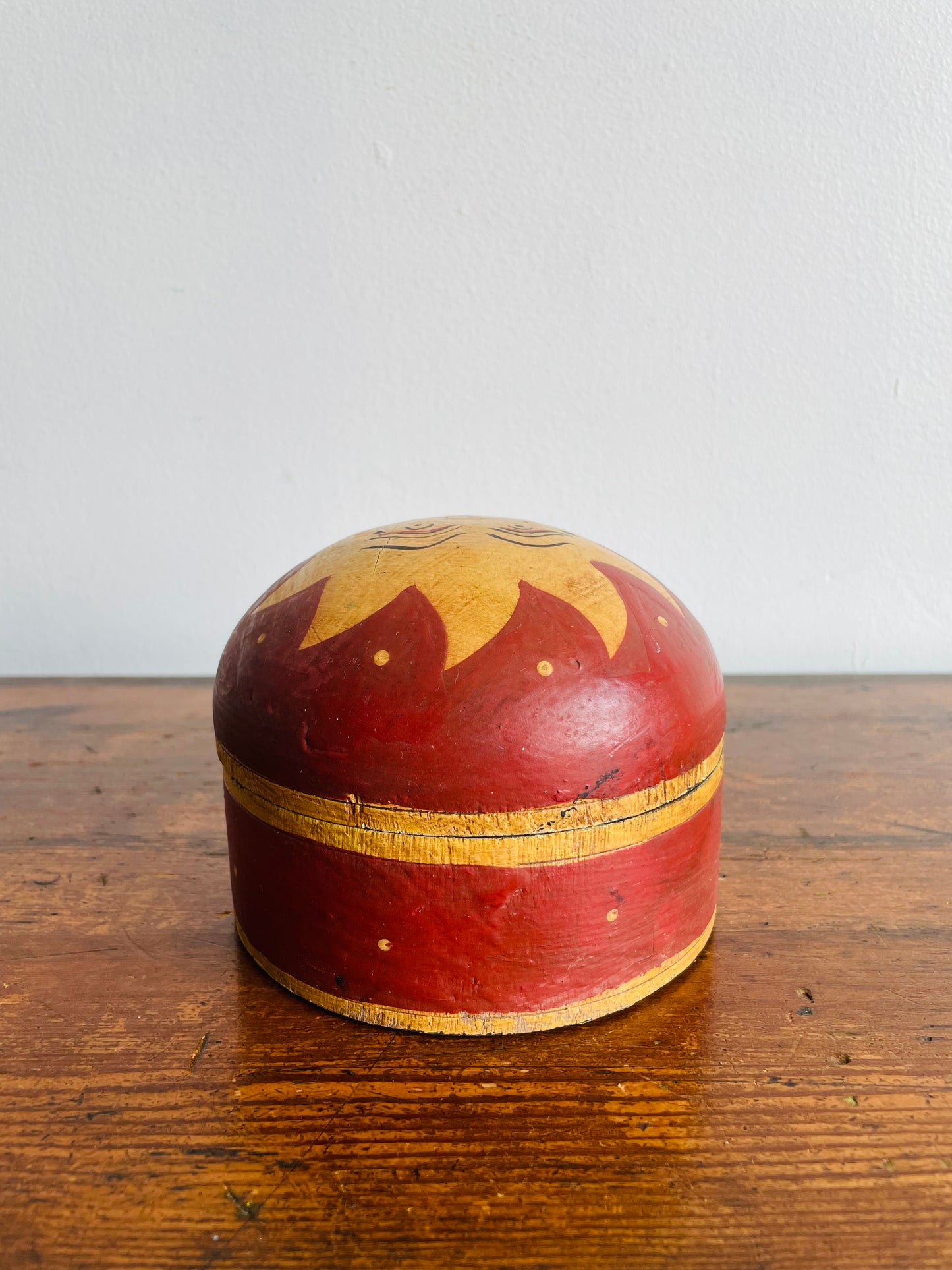 Round Wood Celestial Trinket Box with Sun Design