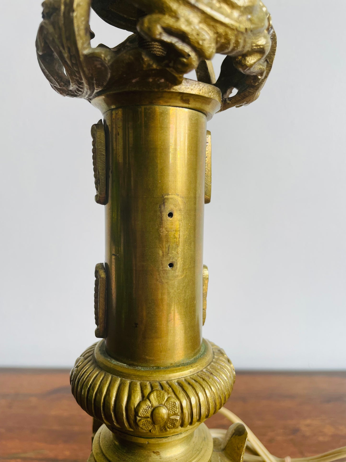 Antique Heavy Solid Brass Church Altar Candle Holder Turned Into Lamp - Originally from Montreal