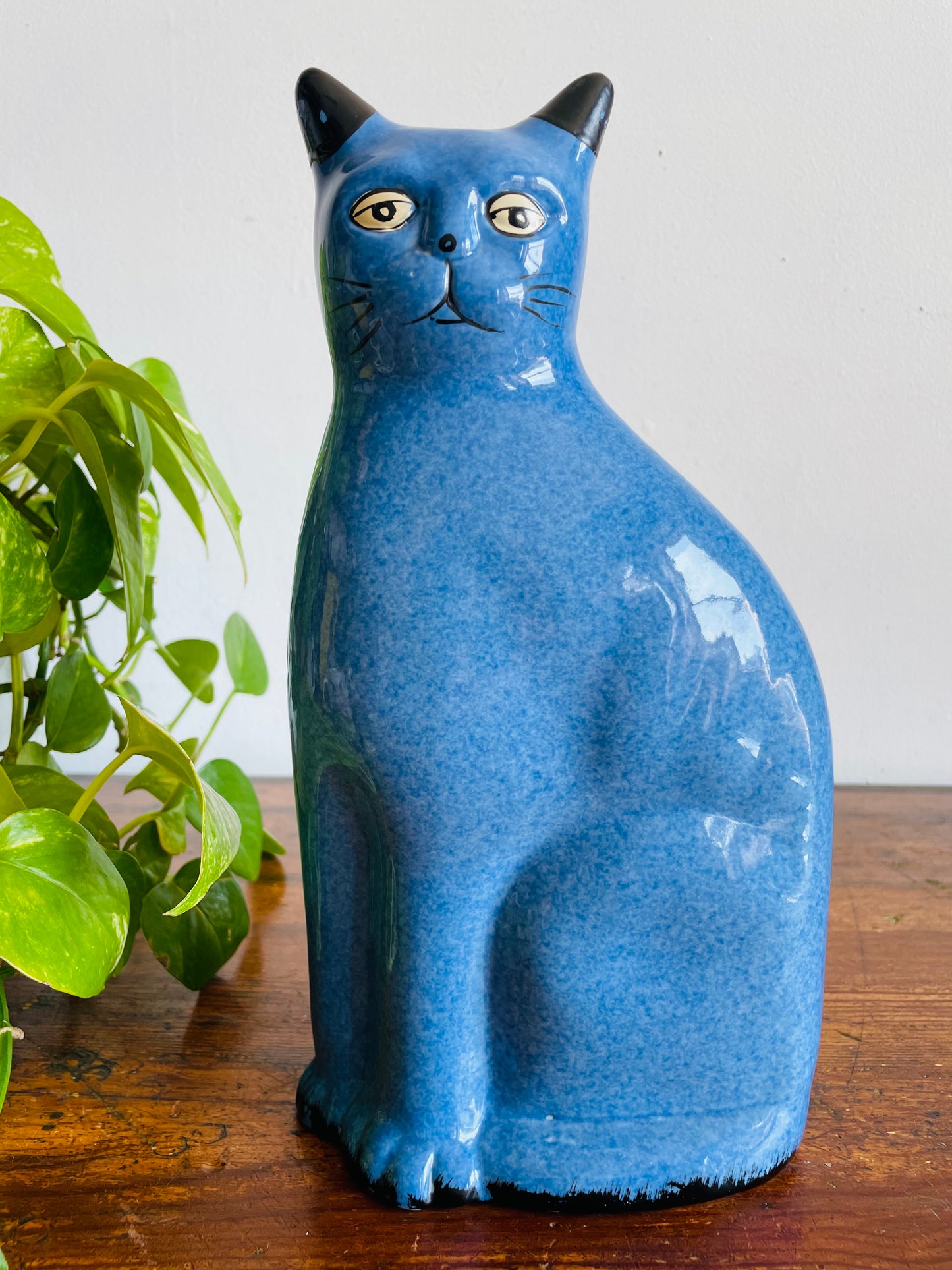 Vintage Calico China Large Blue 11" Cat Statue Figurine