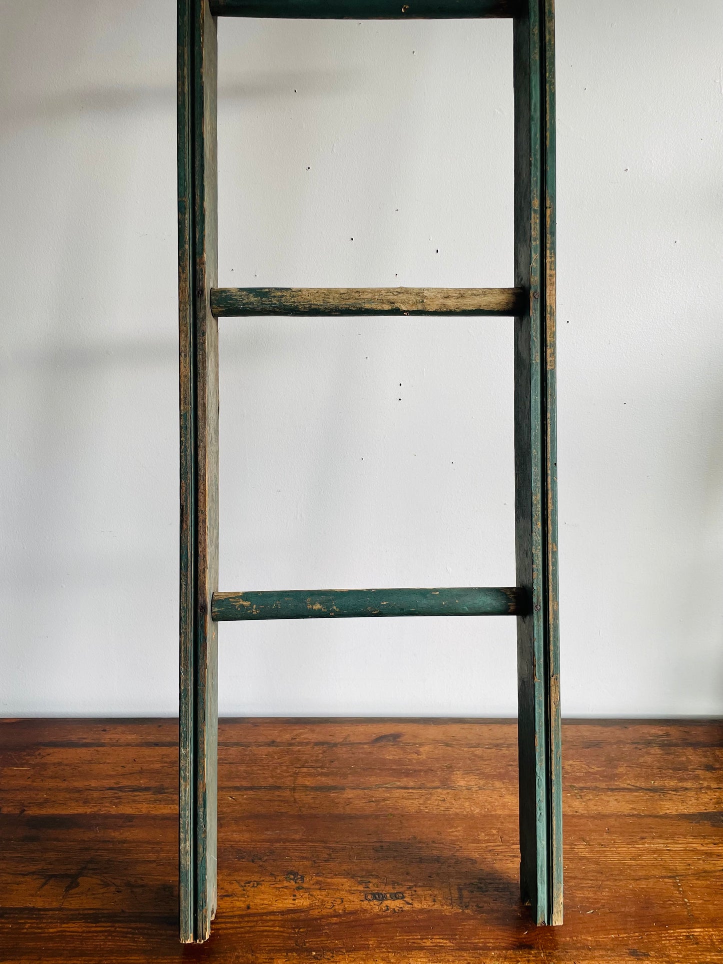 Vintage Rustic Green 5 Feet Tall Wood Barn Ladder - Originally Came from a Farm - Blanket Ladder, Porch Decor, Etc.