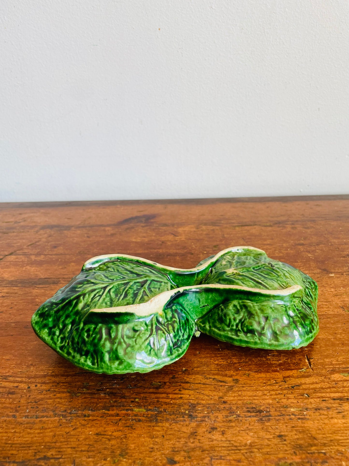 Vintage Cabbageware Cabbage Leaf Divided Double Bowl Dish - Trinkets, Jewellery, Serving, Etc.