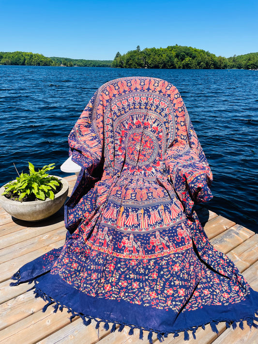 Giant Indian Cotton Blanket, Sheet, or Wall Hanging with Mandala Print - Great for Beach & Picnic!