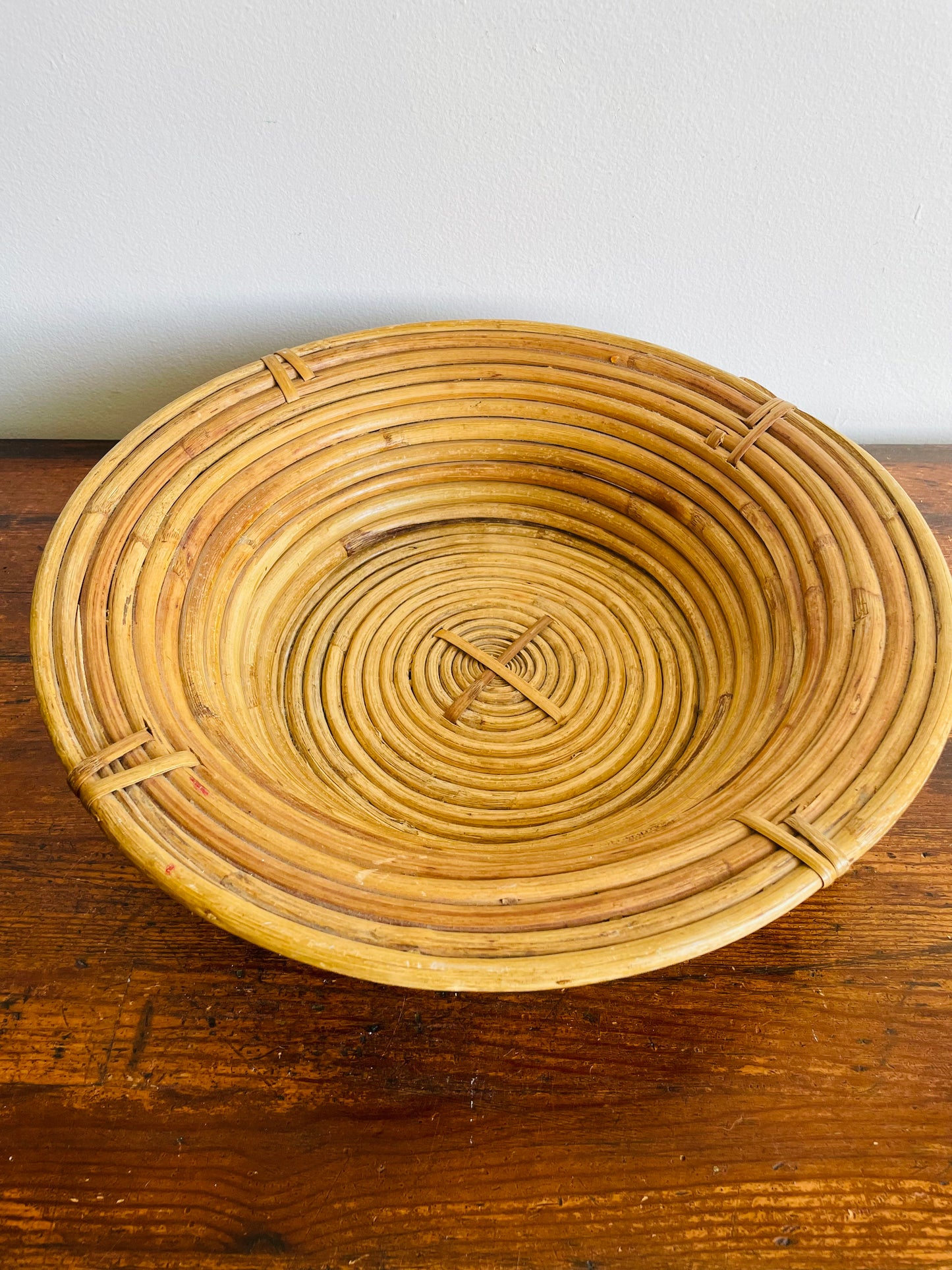 Giant Coiled Rattan Cane Wooden Bowl