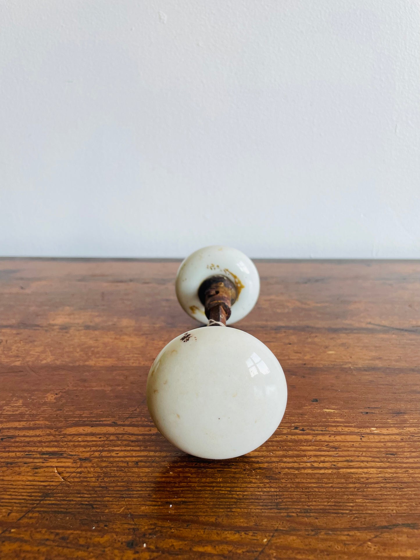 White Porcelain Door Knob Set with Connecting Spindle Shaft #6