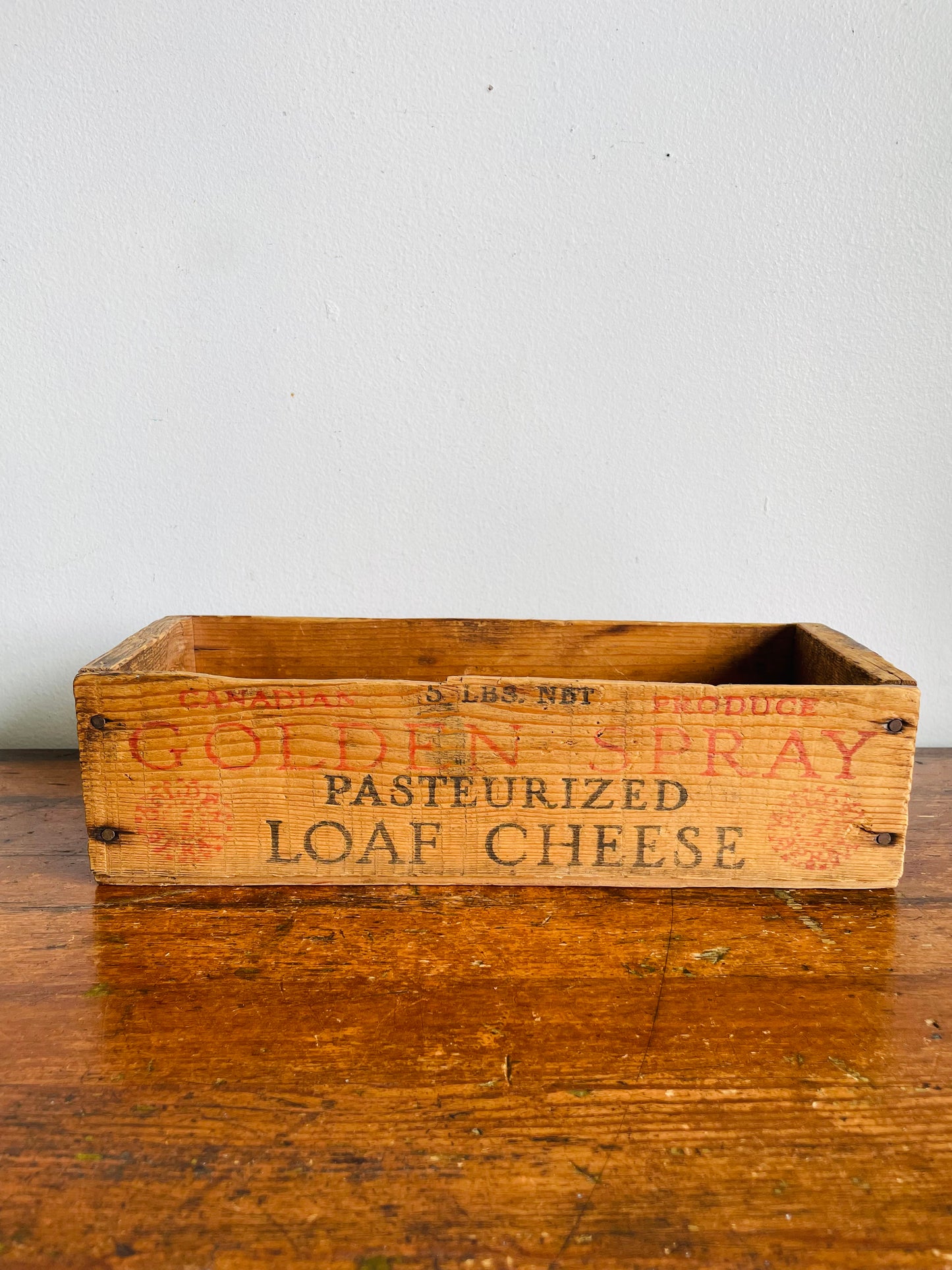 Vintage Wood Cheese Box - Golden Spray Canadian Produce - Pasteurized Loaf Cheese - National Grocers Co. Toronto