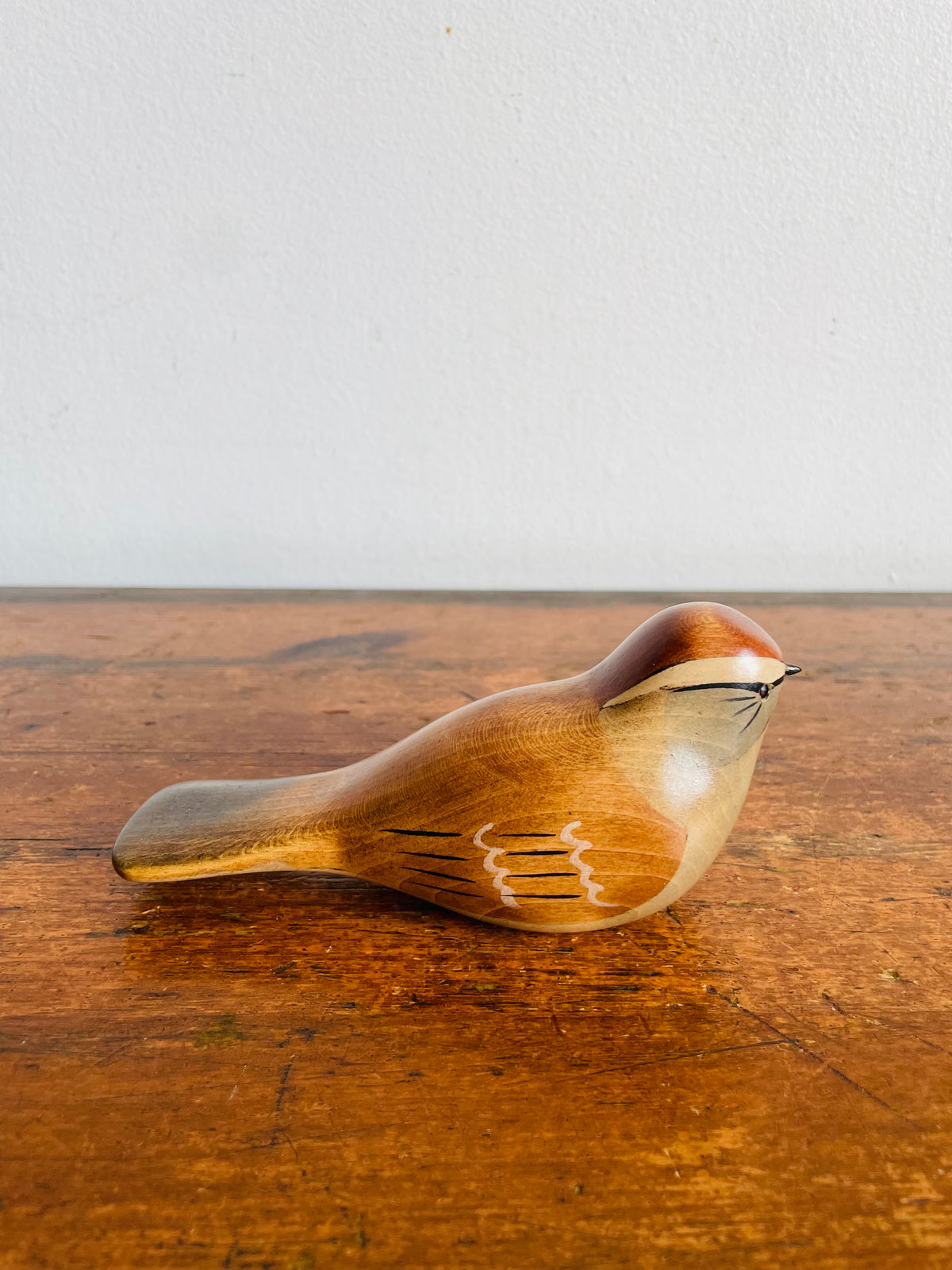 Vintage 1992 Hand-Painted Wood Chipping Sparrow Bird - Artist Signed - Jim Harkness - Stayner, Ontario