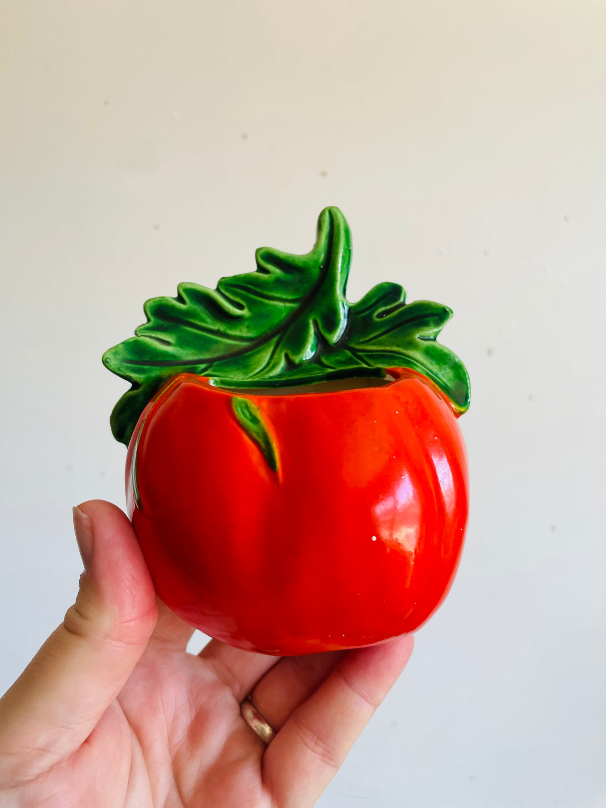 Vintage Red Tomato Wall Pocket Hanging Planter Vase - Kitschy Fun Decor