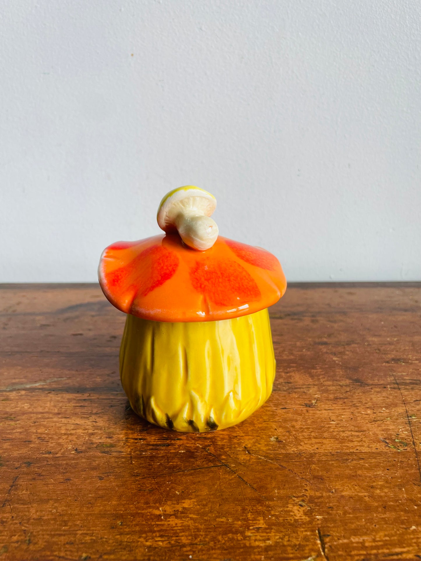 Vintage Bright & Fun Merry Mushroom Canister with Lid & Hole for Spoon - Sugar, Jam, Jelly, Etc. - Made in Japan