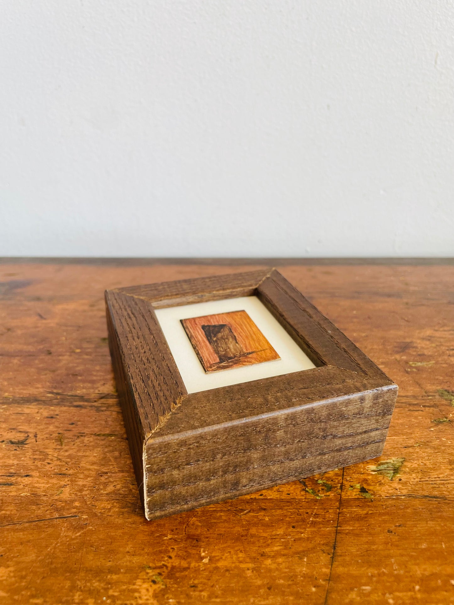 Vintage 1995 Miniature Original Art Painting in Chunky Dark Wood Frame - Artist Signed