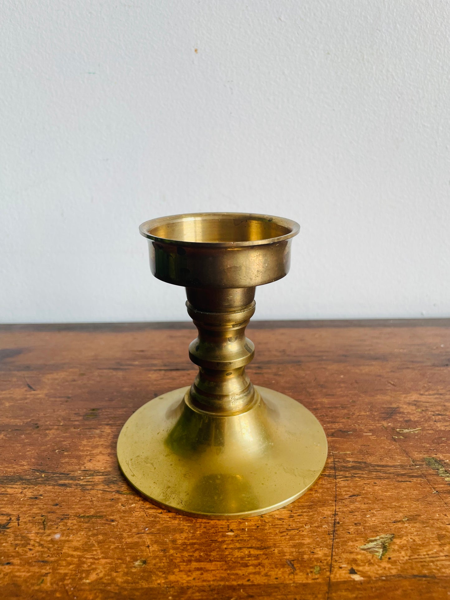 Vintage Heavy & Sturdy Solid Brass Candle Holder with Spindle & Round Base - Can Hold Tapers or a Slim Pillar Candle