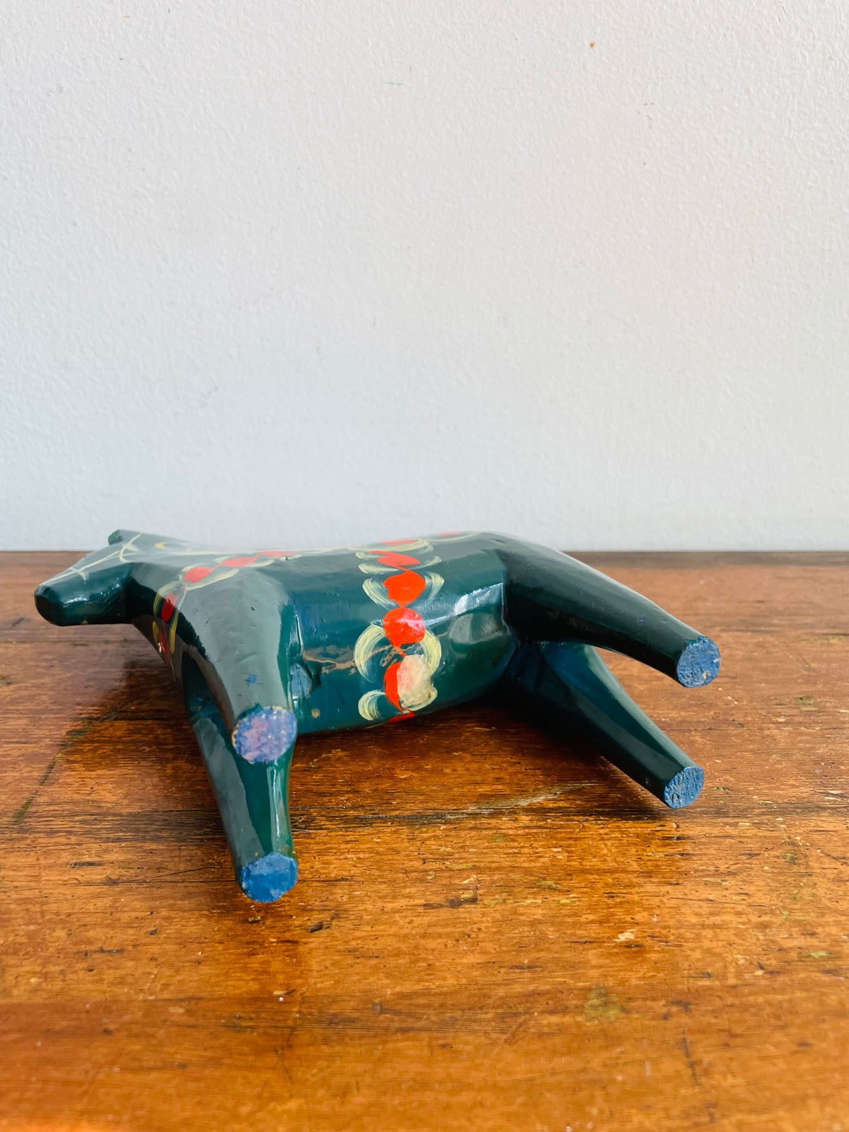 Vintage Swedish Painted Blue & Red Wood Dala Horse Figurine - Nils Olsson Scandinavian Folk Art