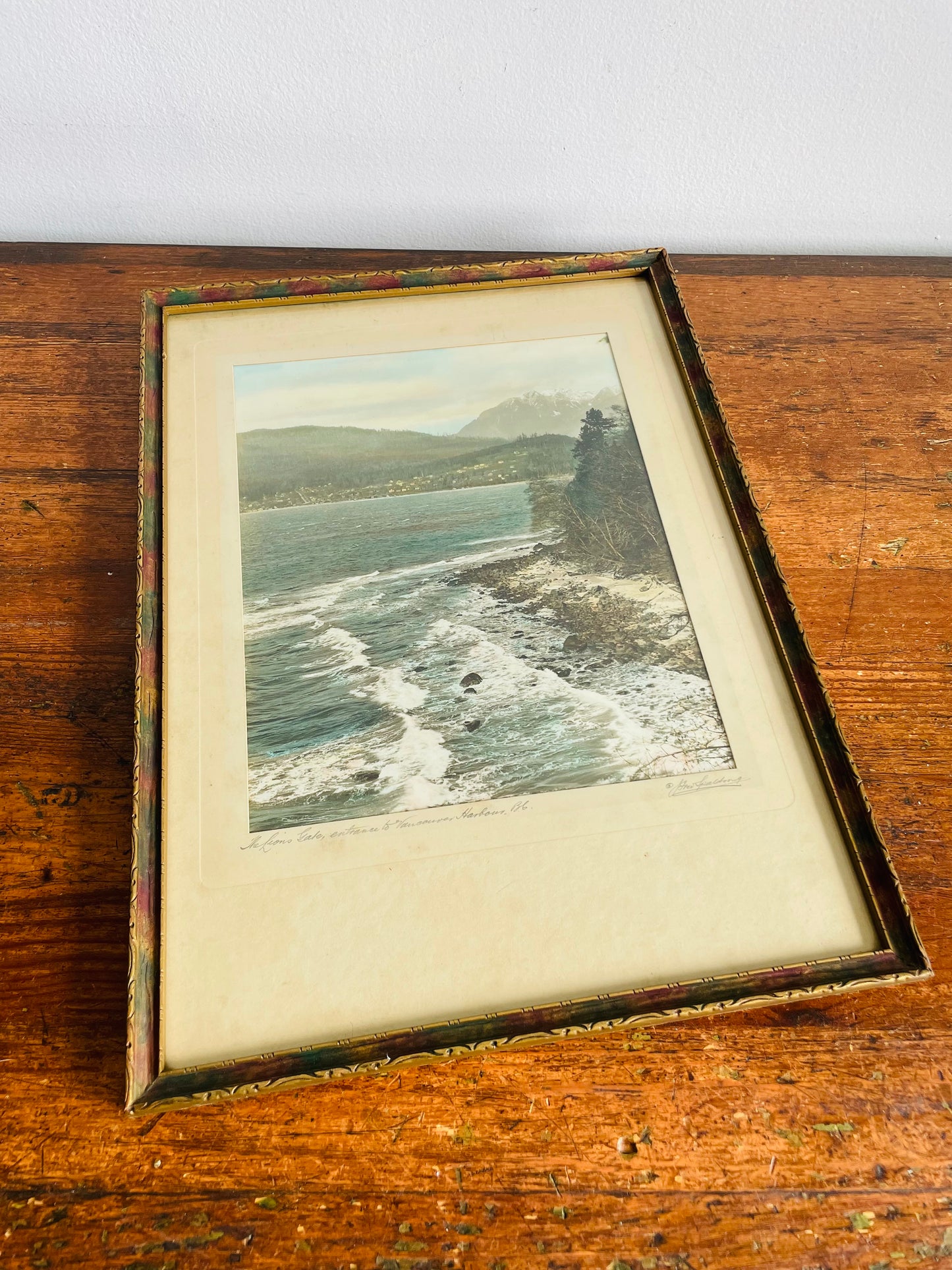 Vintage Genuine Hand Coloured Photograph Picture Signed by Joseph Frederick Spalding - The Lions Gate - Entrance to Vancouver Harbour - BC Canada