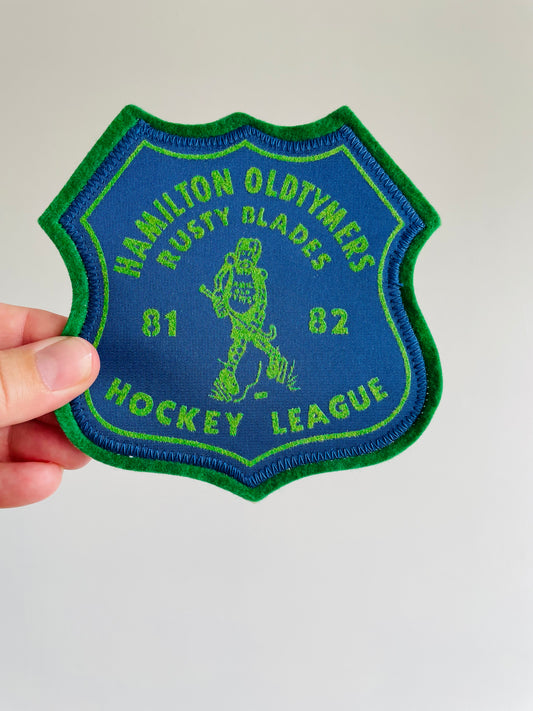 Vintage Felt Hockey Patch - 1981 / 1982 Rusty Blades Hamilton Oldtymers Hockey League #2