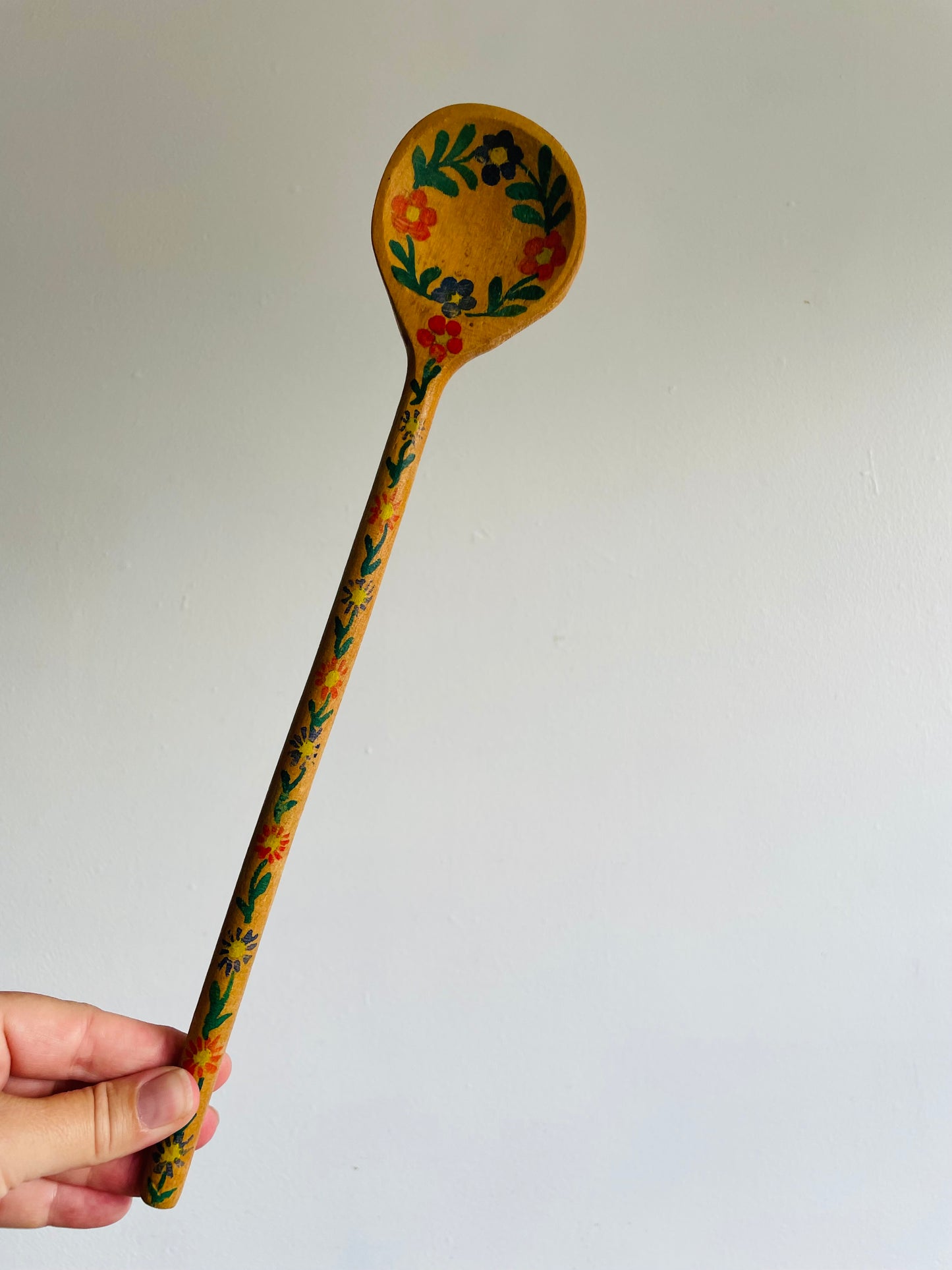 Hand Painted Wooden Spoons with Folk Art Flower Design - Set of 2