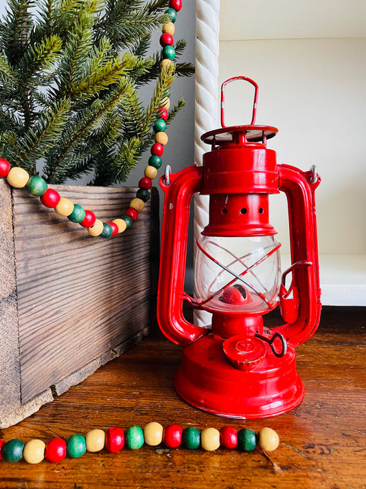 Vintage No. 202 Globe Brand Worldlight Red Metal Lantern - Made in Hong Kong