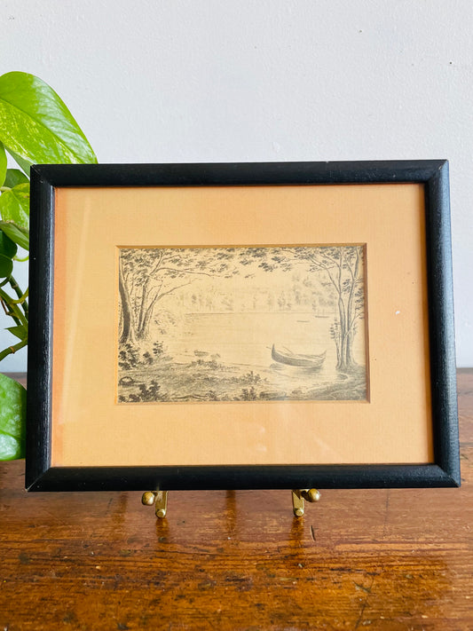 Vintage Print Picture of Canoe in Lake "Blythe from the Opposite Shore" From the Original Anne Langton Sketches Fenelon Falls Public Library Collection - Ontario, Canada