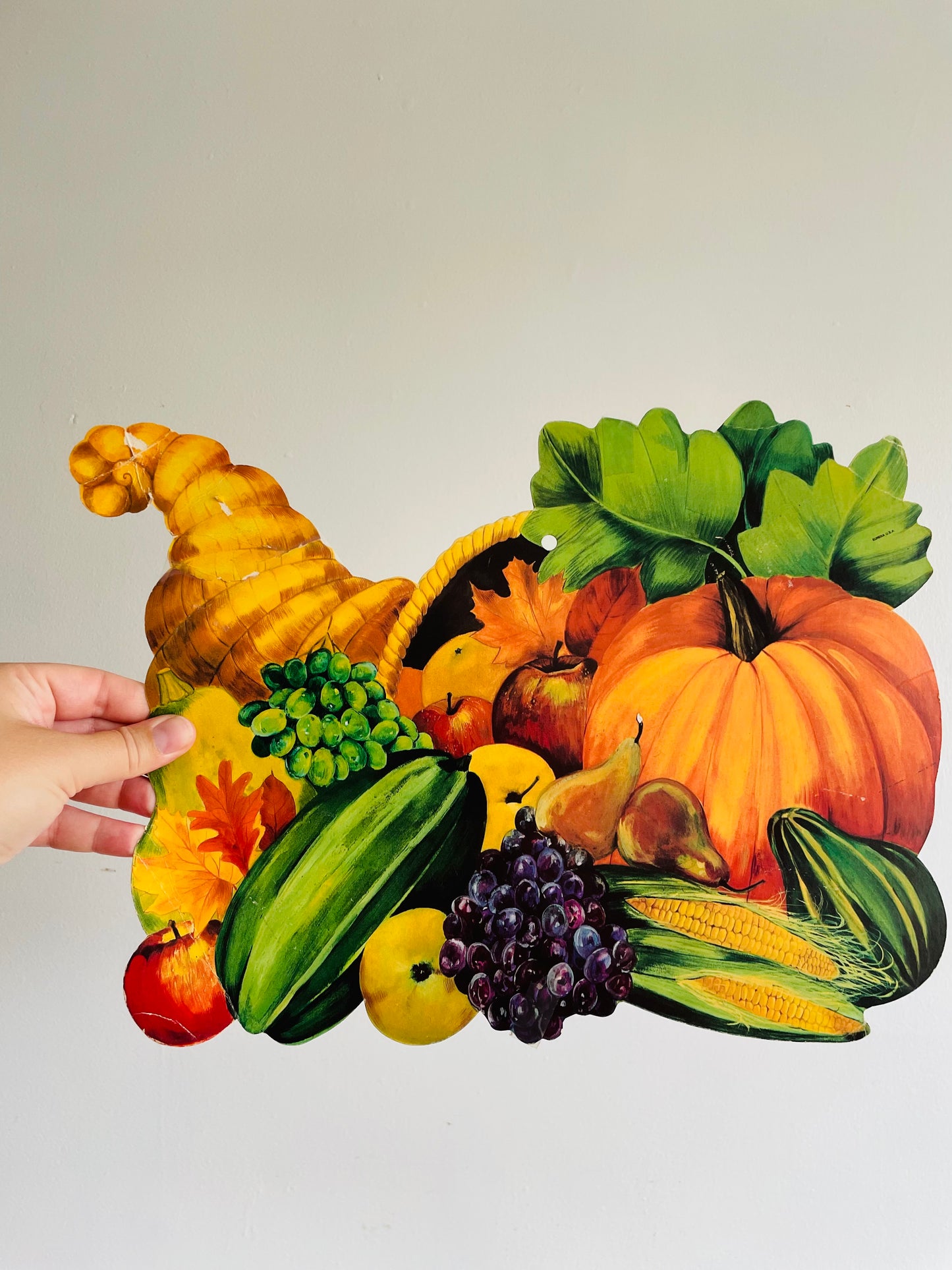 Vintage Thanksgiving Cardboard Cutouts - Cornucopia Horn of Plenty Harvest - Set of 2