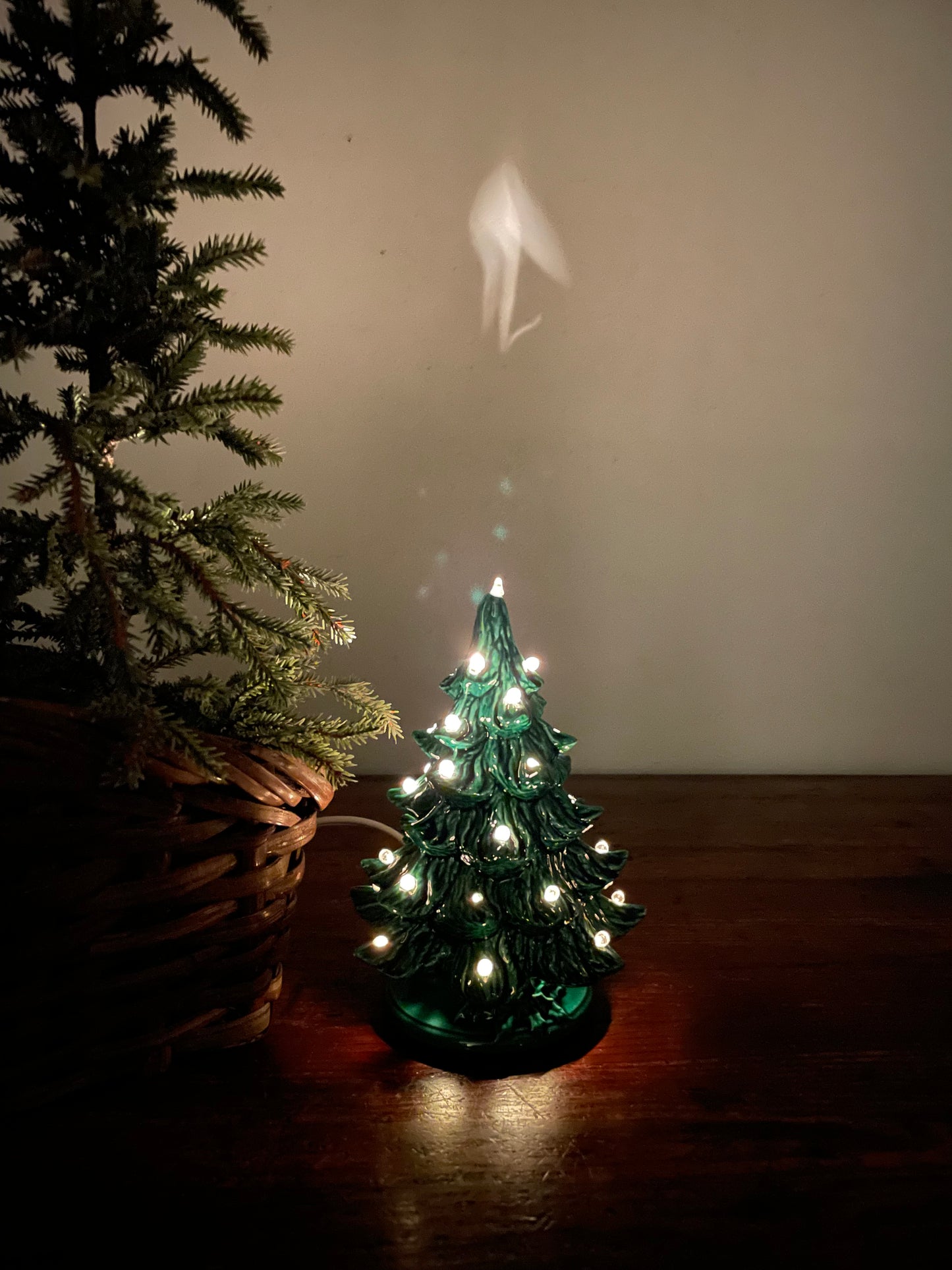 Miniature Green Ceramic Light Up Christmas Tree with Clear Bulbs (2005)