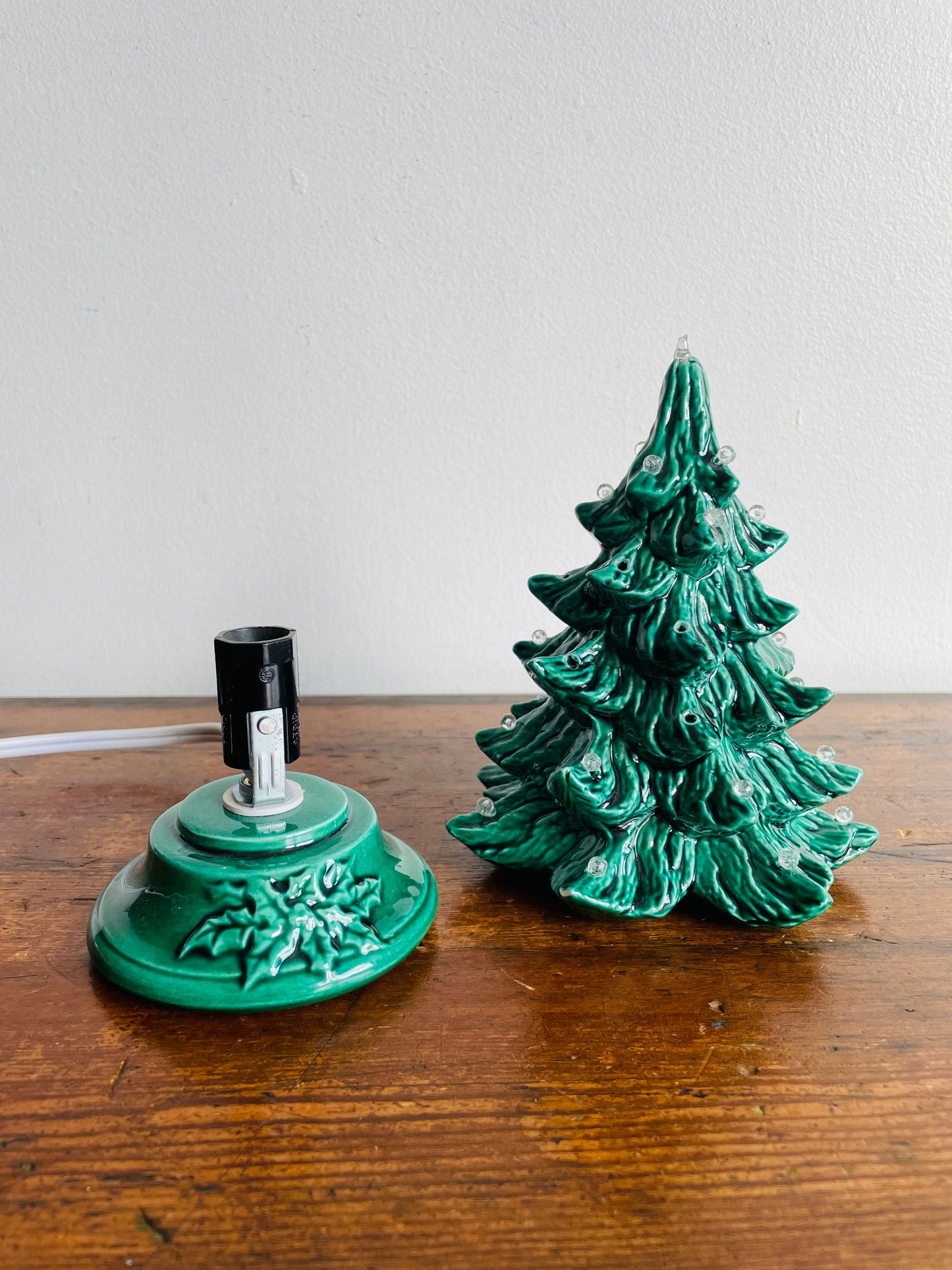 Miniature Green Ceramic Light Up Christmas Tree with Clear Bulbs (2005)