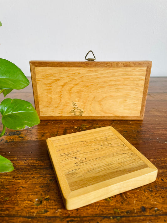 Vintage Handmade Wood Wall Hanging Plaque Pictures for Your Own Projects - Paint on Them, Press Flowers, Shellac DIY Art, Etc. - Set of 2