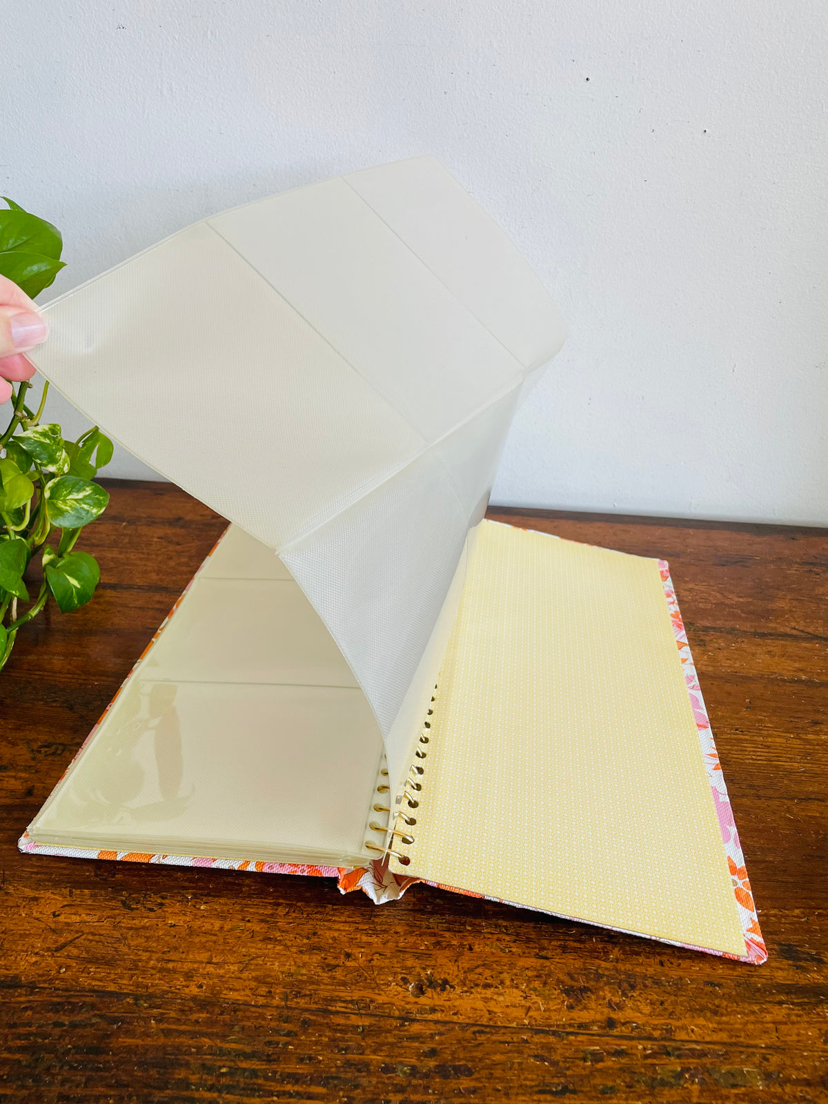 Vintage Groovy Flower Power Postcard Photo Album Scrapbook with White, Orange & Pink Floral Design - Made in Hong Kong