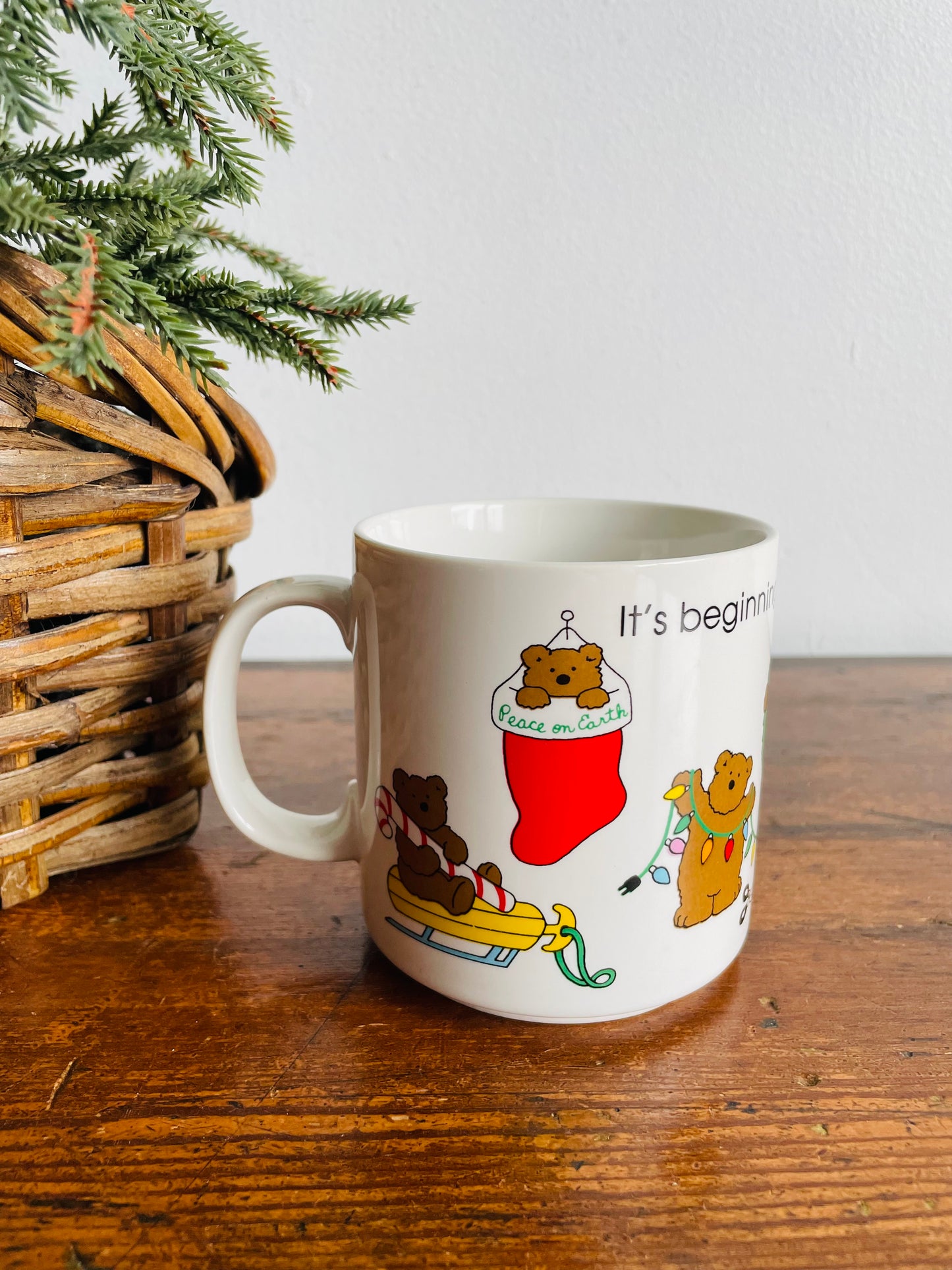 Russ Berrie & Co. Inc. Teddy Bear Mug - It's Beginning to Look a lot Like Christmas - Made in Korea