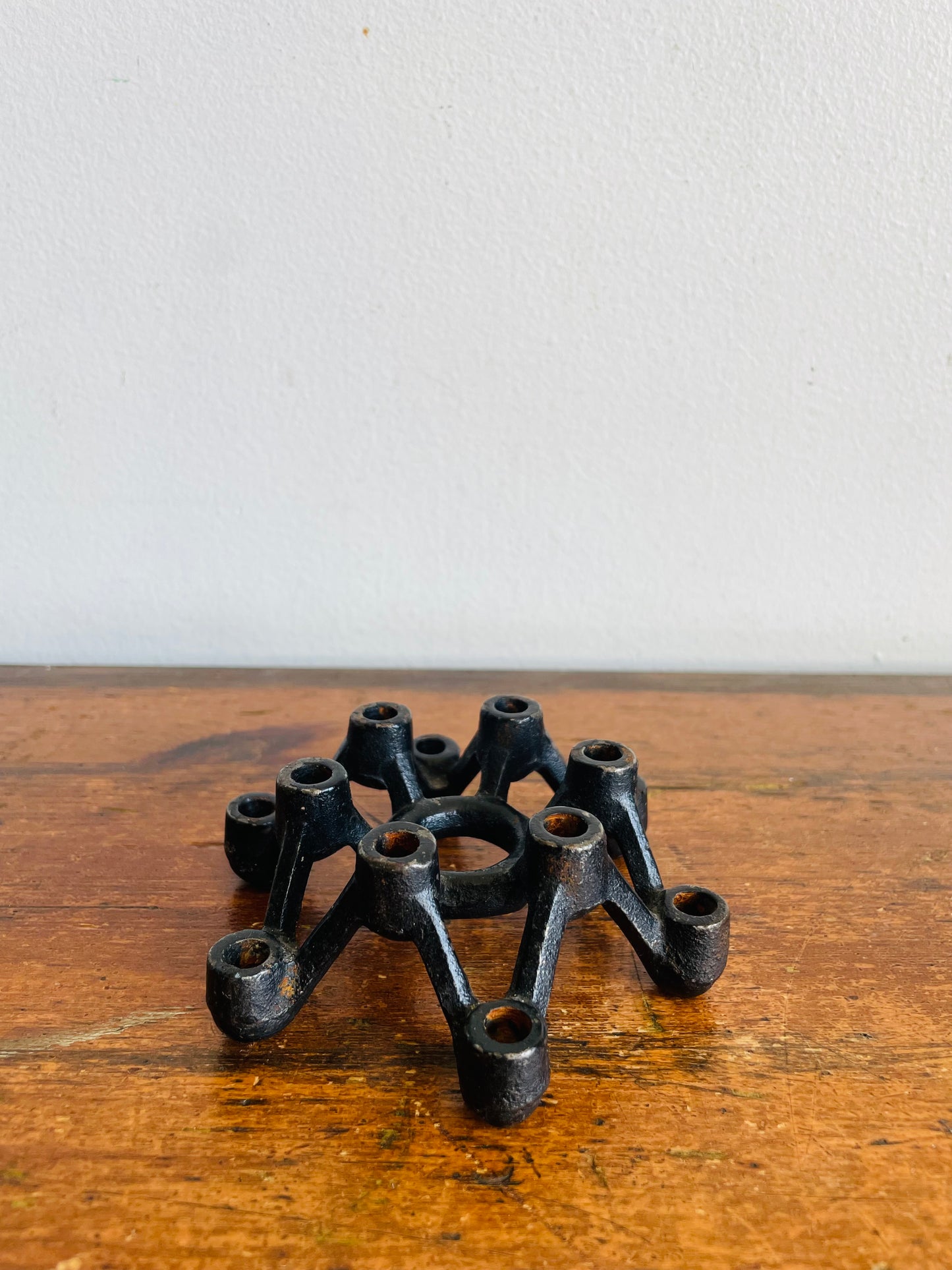 Vintage Mid-Century Modern Black Cast Iron Spider Atomic Starburst Candle Holder for 12 Slim Tapers - Made in Japan