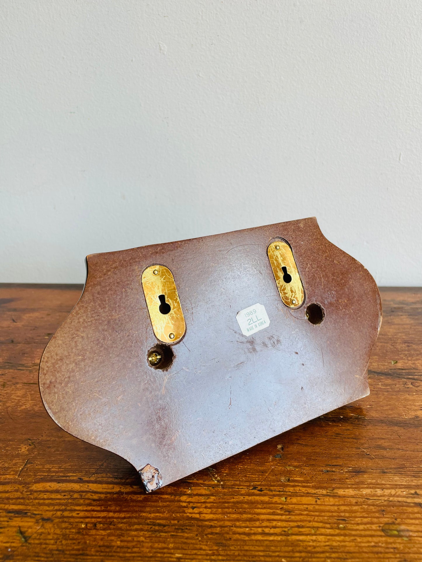 1989 Wood & Brass Double Hook Wall Hanger - Made in Korea