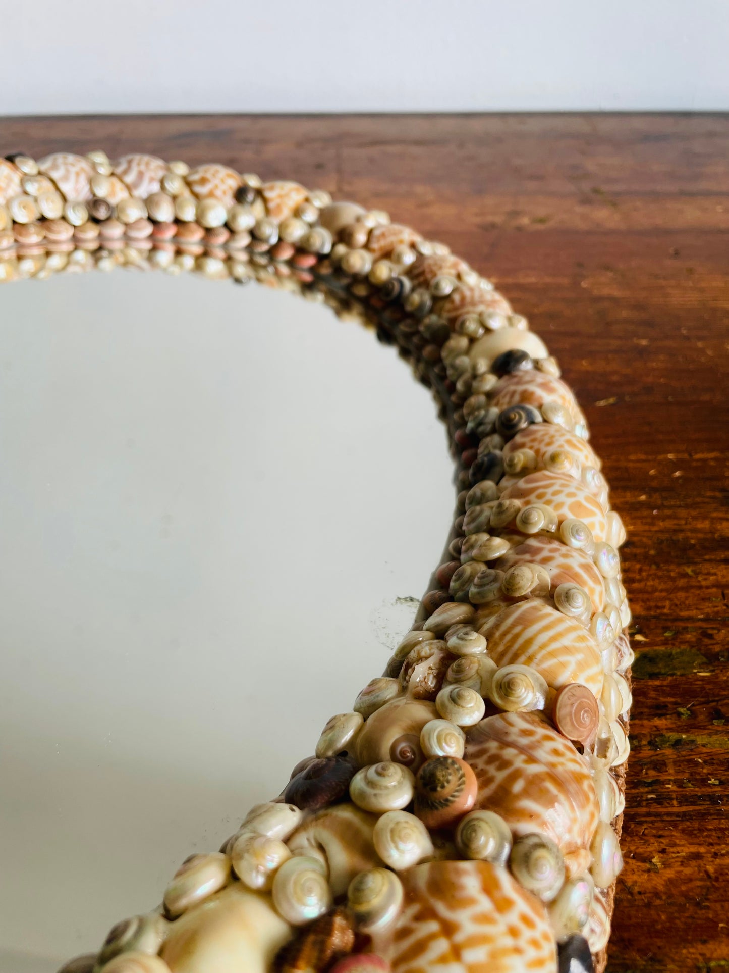 Vintage Handmade Oval Seashell Mirror - No Shipping