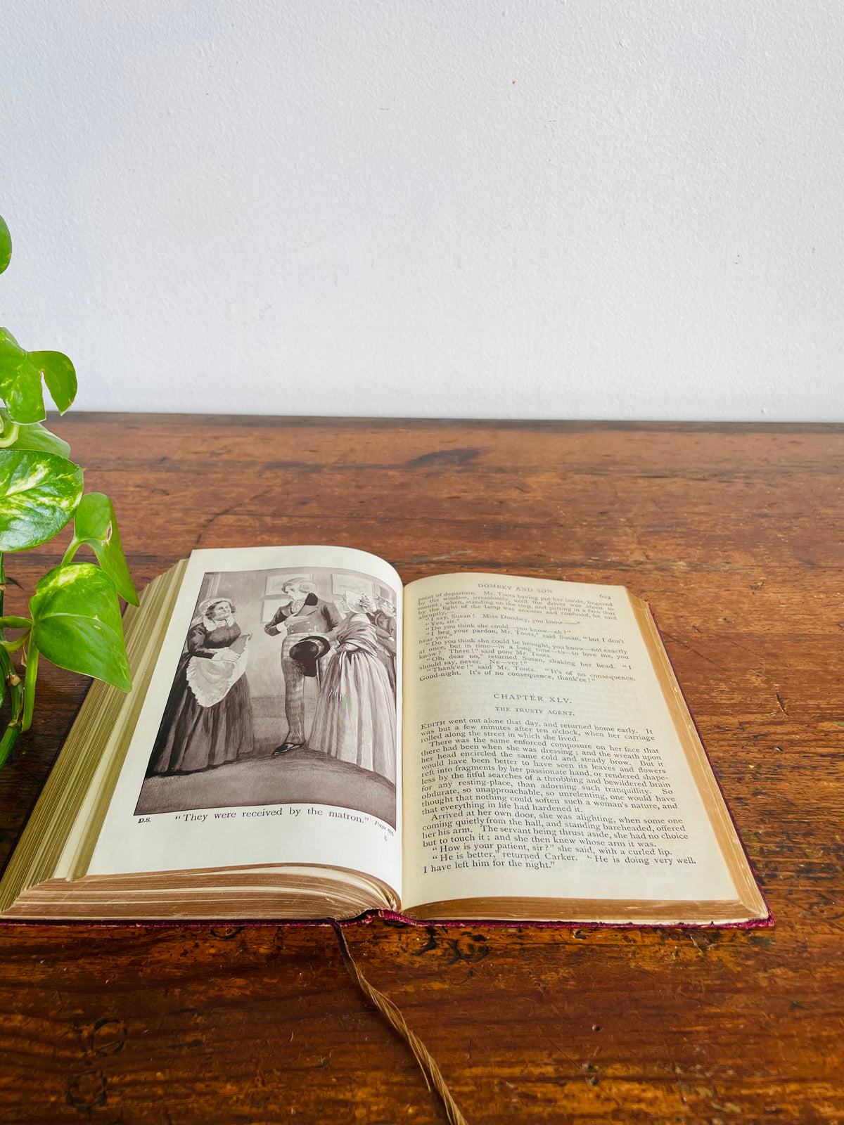 Antique Early 1900s Dombey And Son Leather Bound Book by Charles Dickens - Collins Clear-Type Press