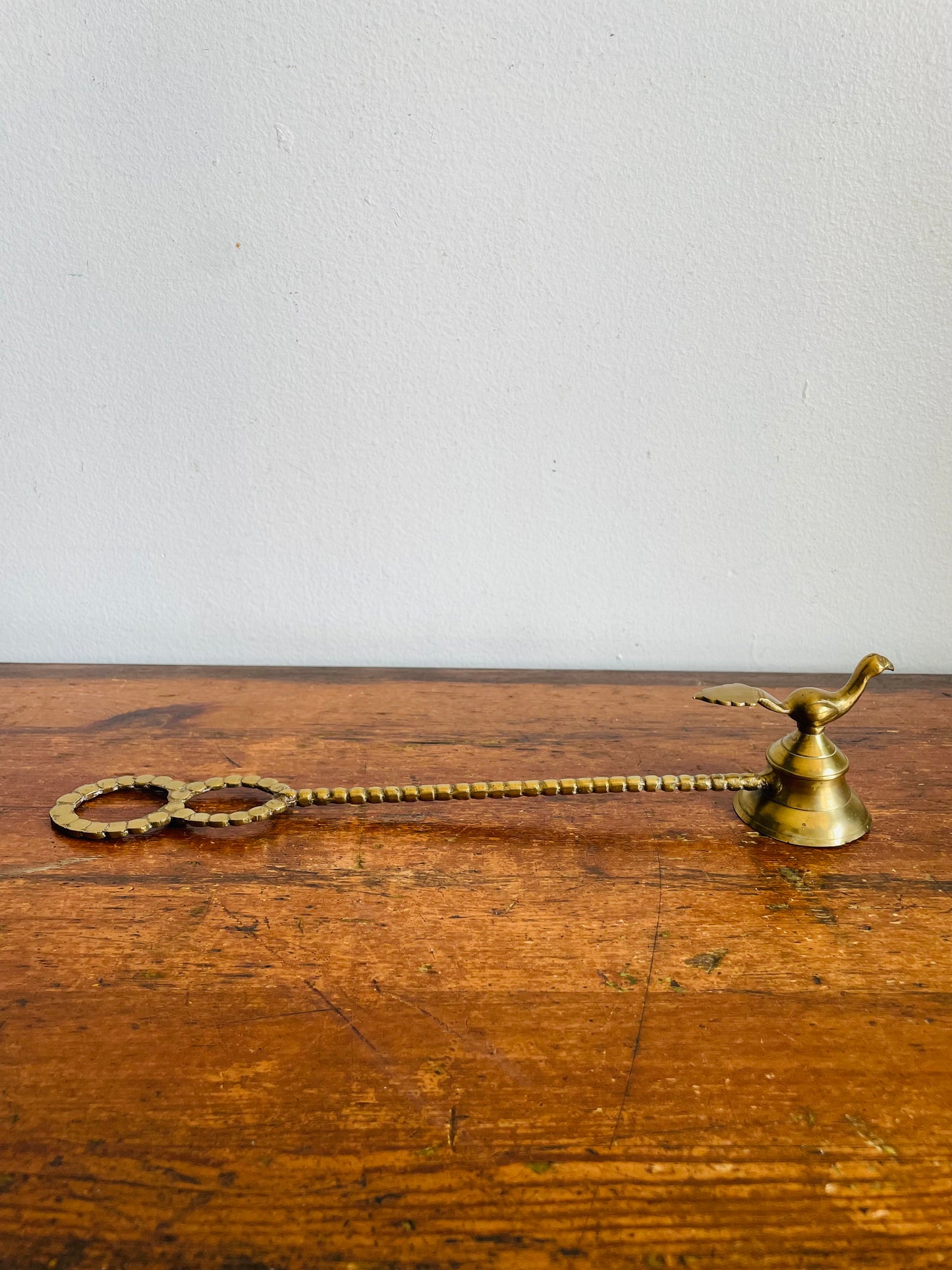 Vintage Solid Brass Candle Snuffer with Bird Figurine Design