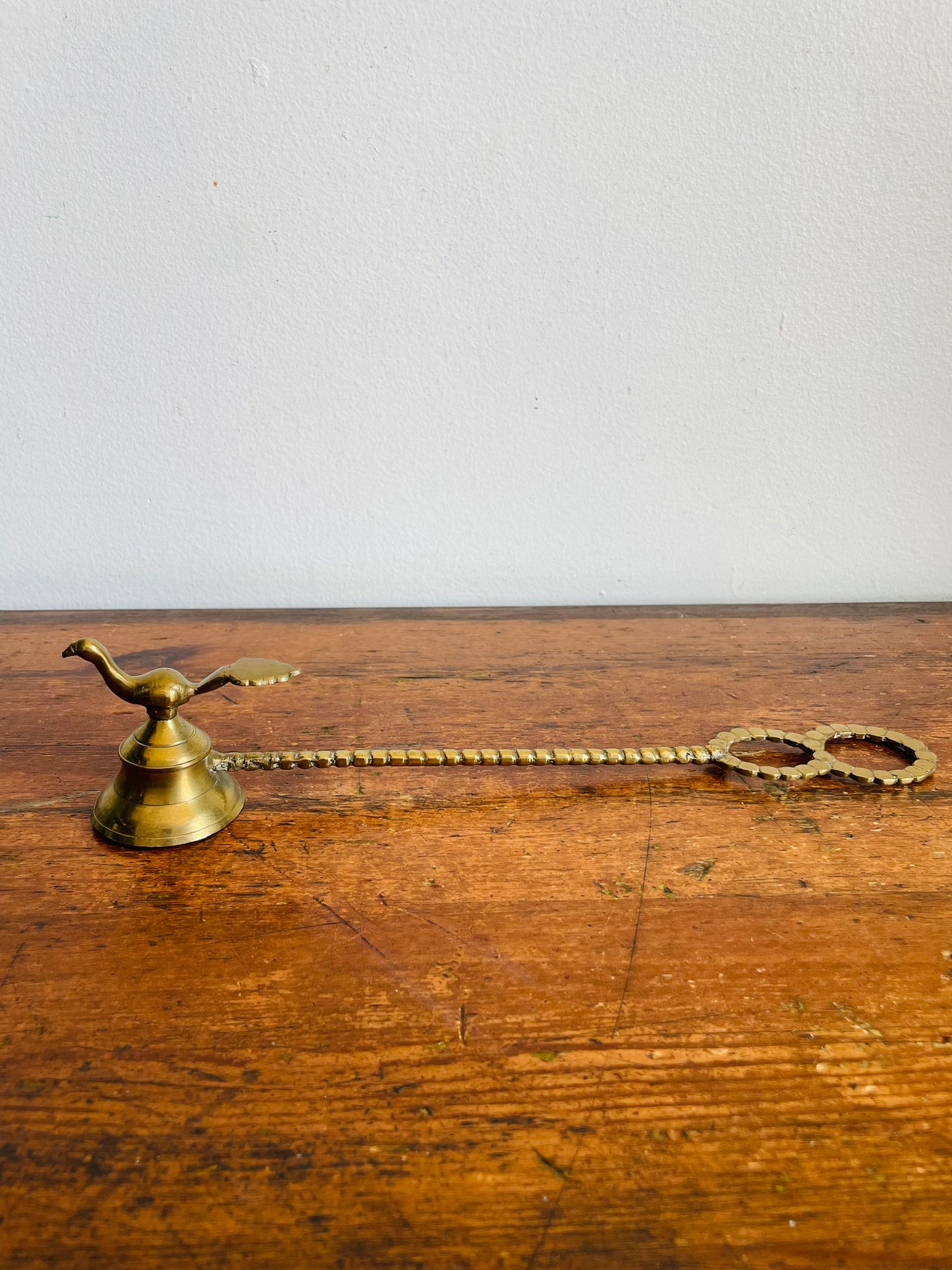Vintage Solid Brass Candle Snuffer with Bird Figurine Design
