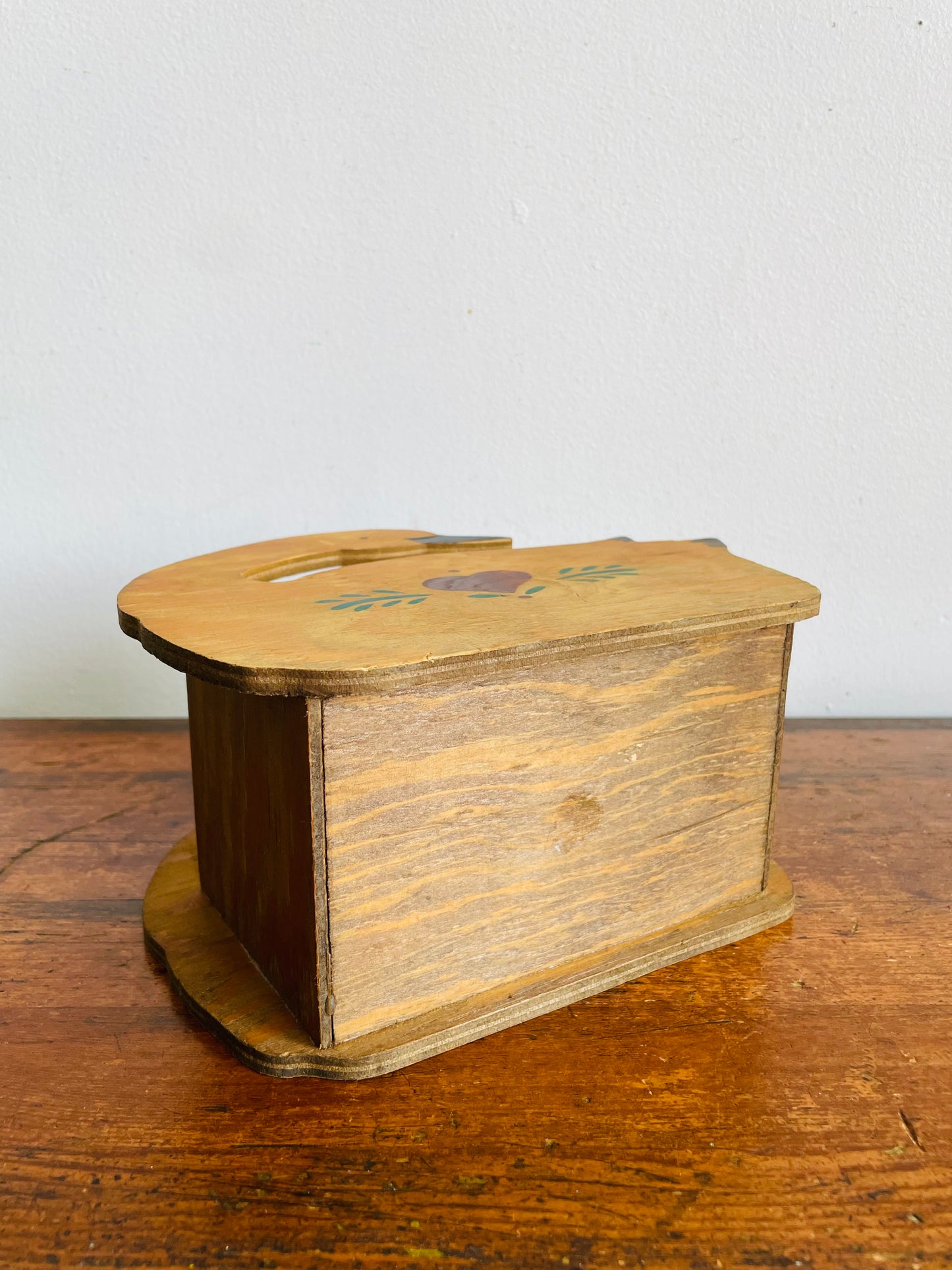 Vintage Folk Art Wood Swan Caddy Box Holder with Heart & Leaf Design - Trinkets, Planter, Napkins, Etc.