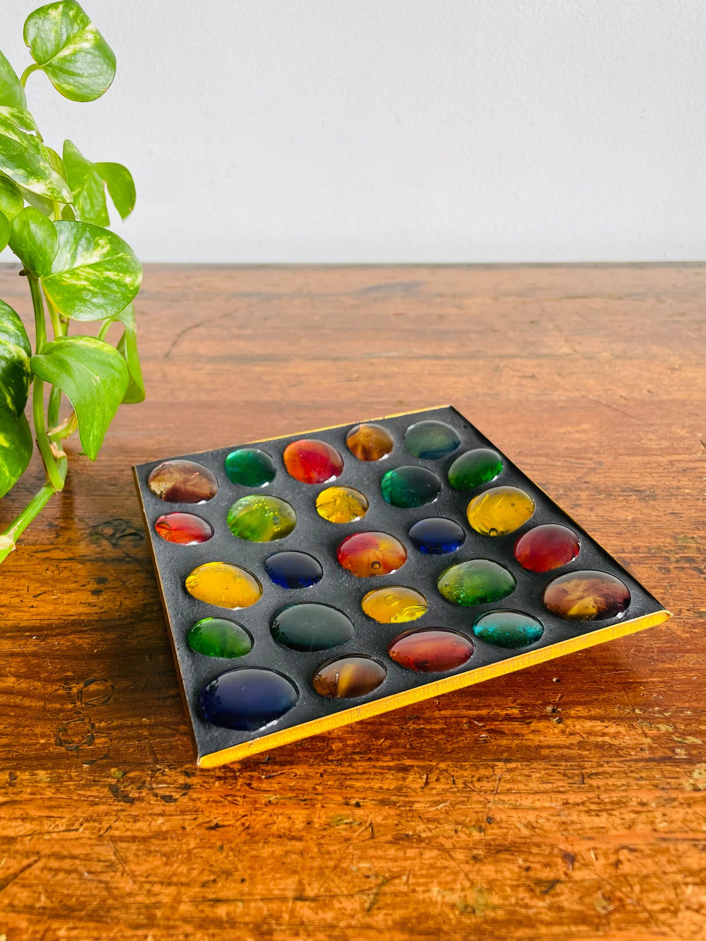 Vintage 1960s Multicoloured Glass Cabochon Pebble Catchall Trinket Dish
