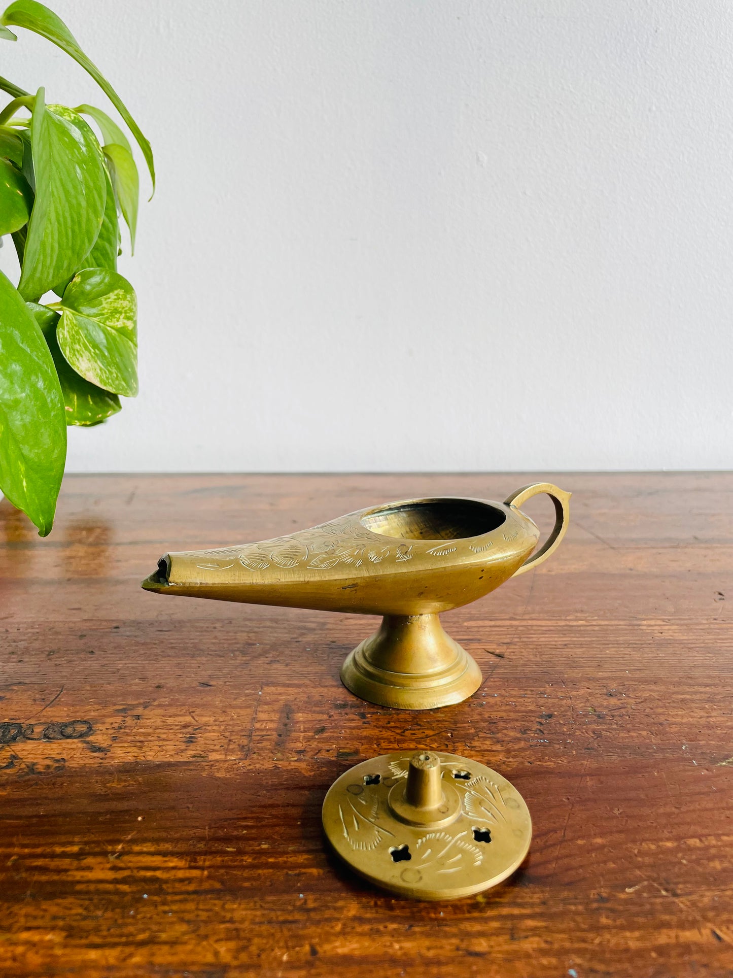 Solid Brass Aladdin Genie Lamp Incense Burner with Lid - Made in India