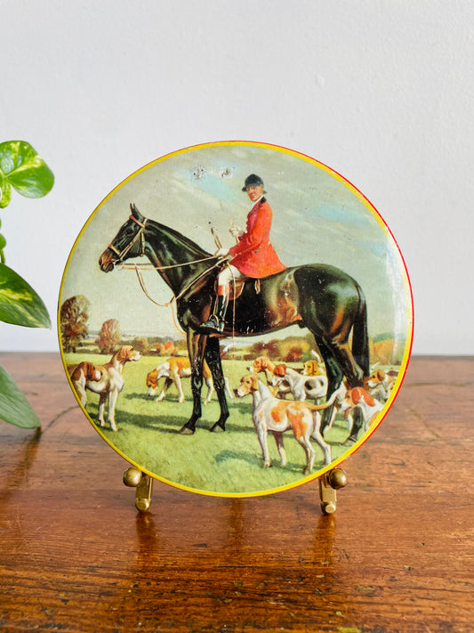 Vintage Round Candy Tin with Equestrian Horse & Dog Scene - Thorne's World's Premier Toffee - Includes Optional Plate Hanger