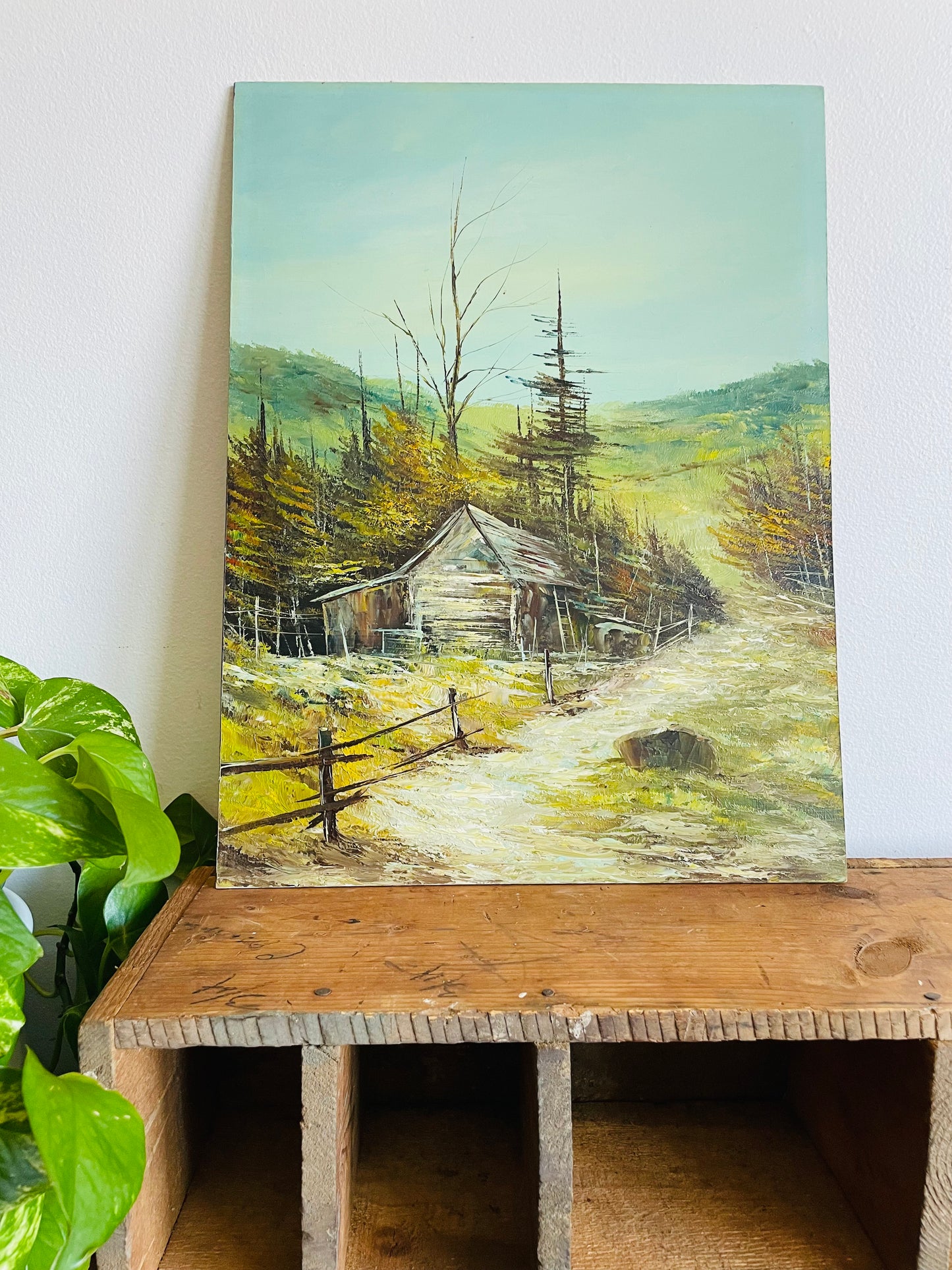 Original Art Oil Painting on Board - Rustic Barn or Cabin in Nature Scene