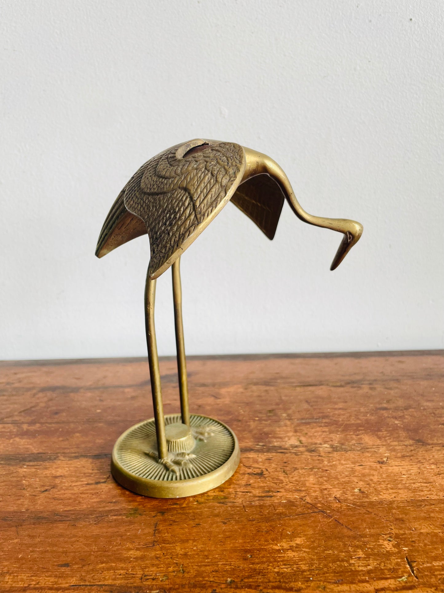 Vintage Solid Brass Crane Bird Figurine - Made in Korea