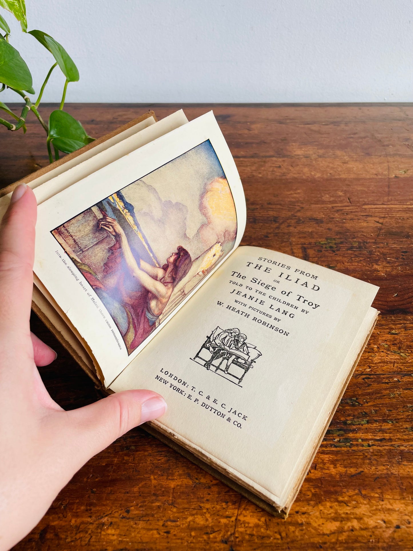 Antique Early 1900s Stories from The Iliad Hardcover Pocket Book - Told to the Children Series - Jeanie Lang - Pictures by W. Heath Robinson