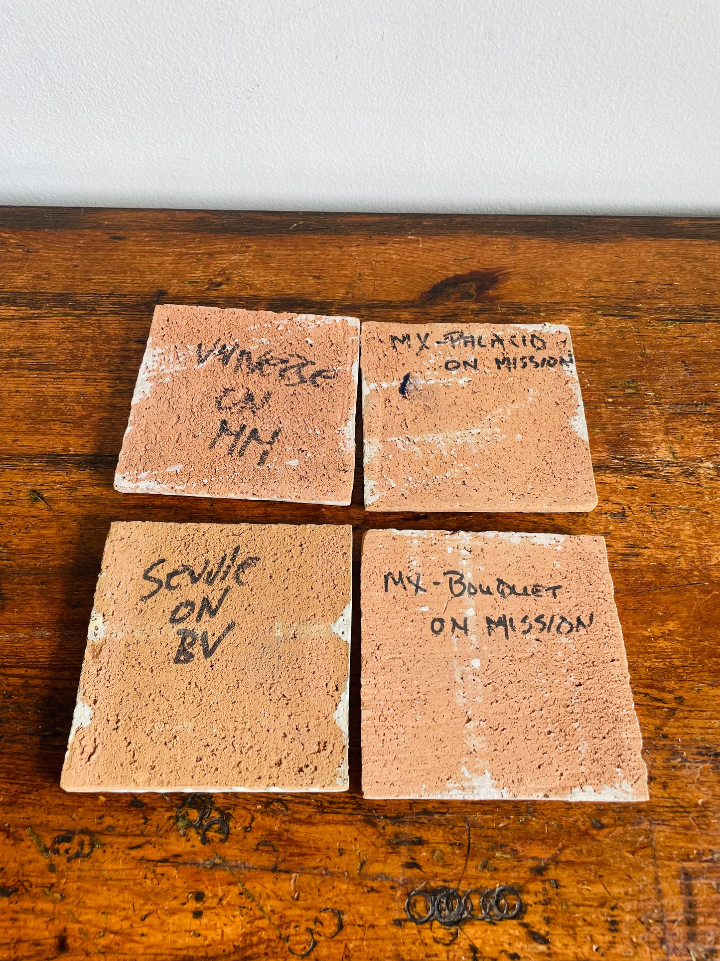 Vintage Hand Painted & Signed Mexican Tiles - Coasters or Art Project - Set of 4