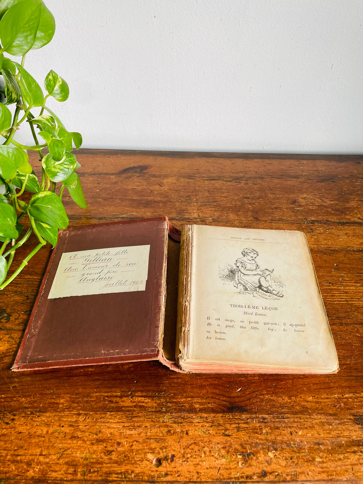 Vintage 1940s Child's Book of French & English Embossed Hardcover Book - Illustrated with 150 Engravings