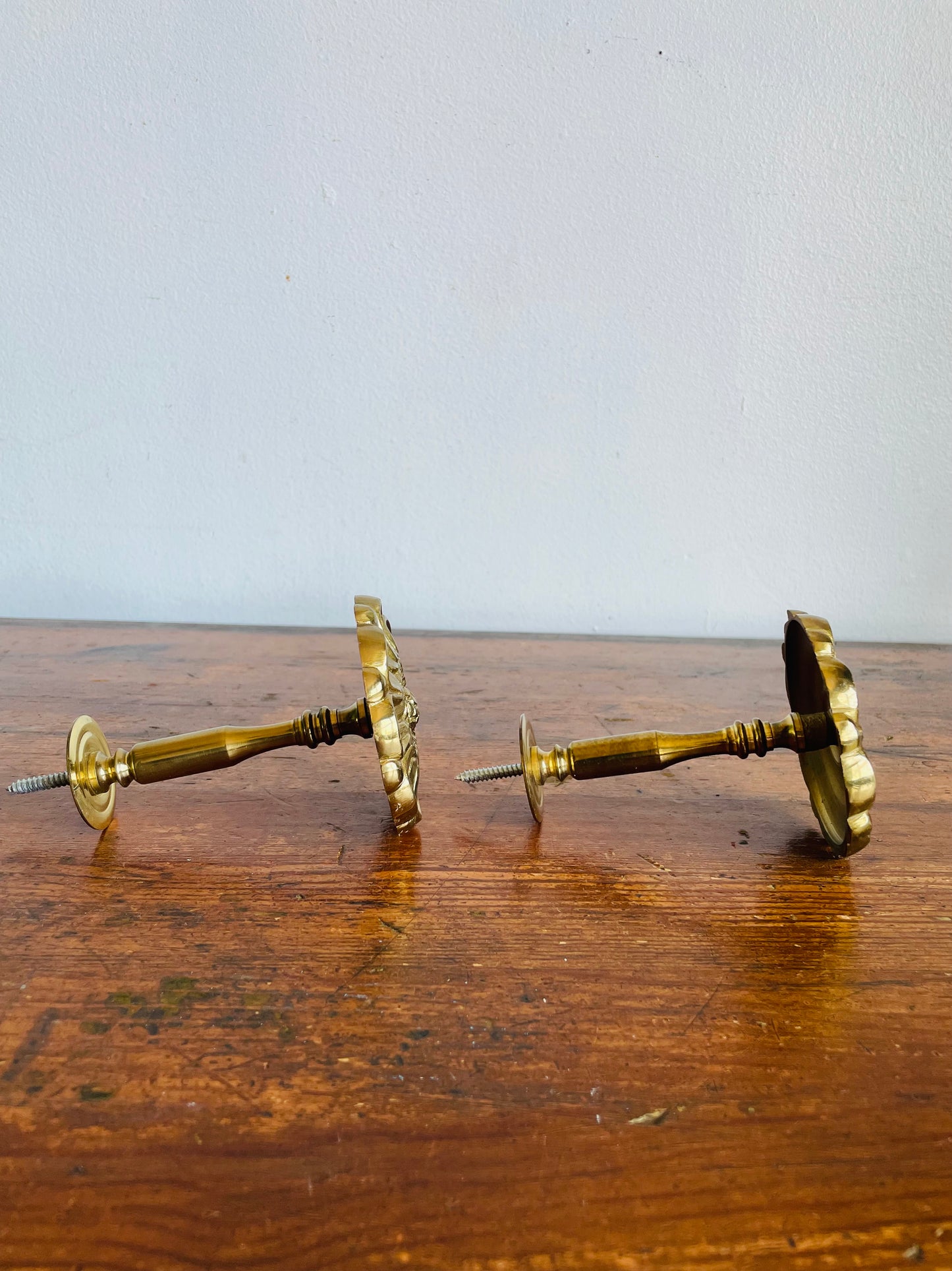 Vintage Pair of Ornate Brass Floral Curtain Tiebacks / Holdbacks or Wall Hook Decor - Set of 2