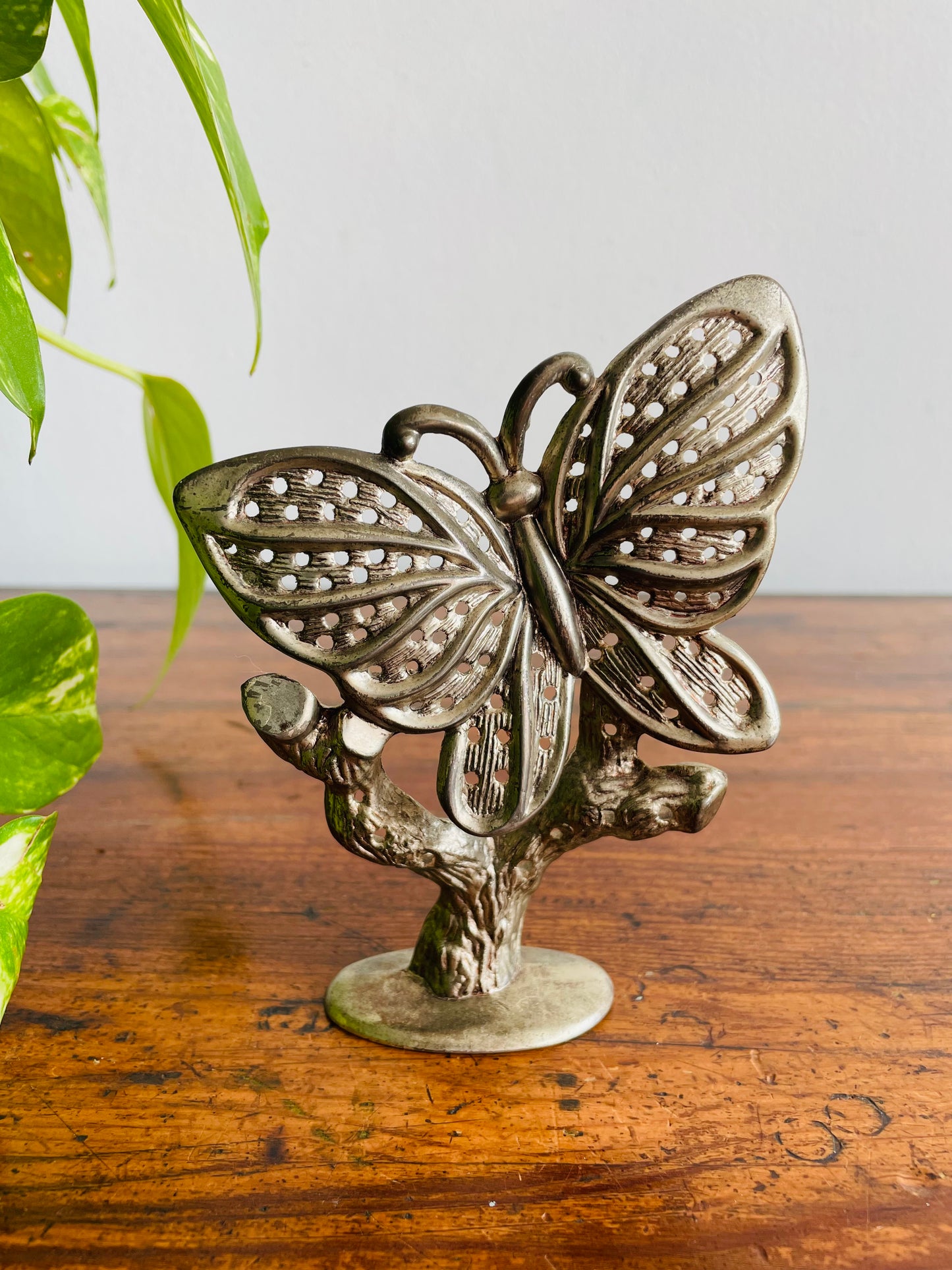 Silver Plated Zinc Earring Holder with Butterfly on Branch