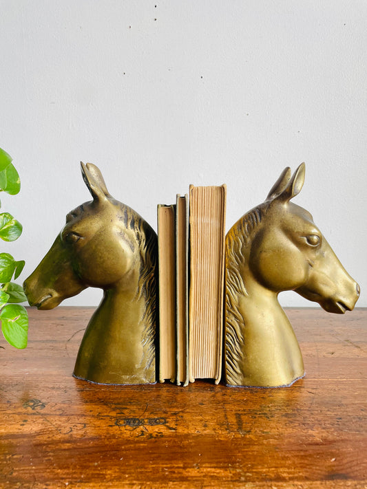 Vintage Very Solid & Heavy Brass Horse Head Bookends - Equestrian Decor - Set of 2